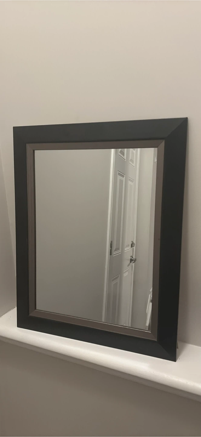 Square Wall Mirror with Black and Wood Frame