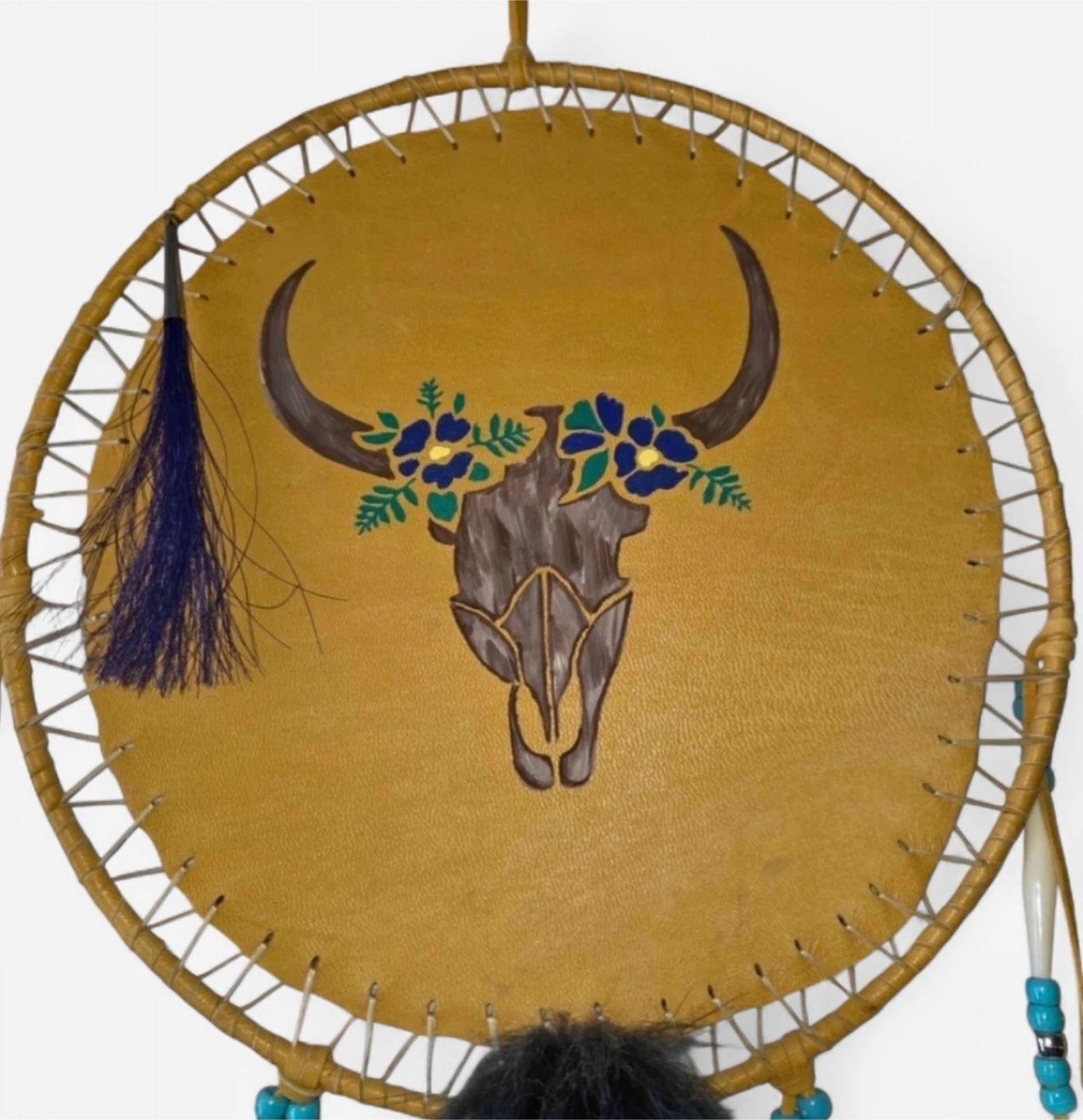Handmade Indigenous Painted Dream Catcher with Fox Tail Fur - photo 3