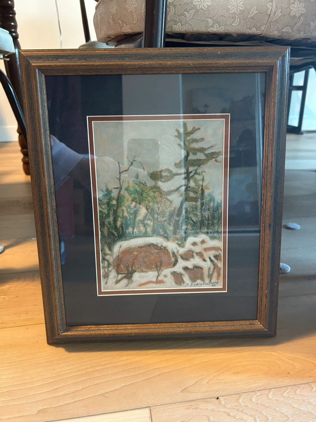 Framed Winter Bison Painting