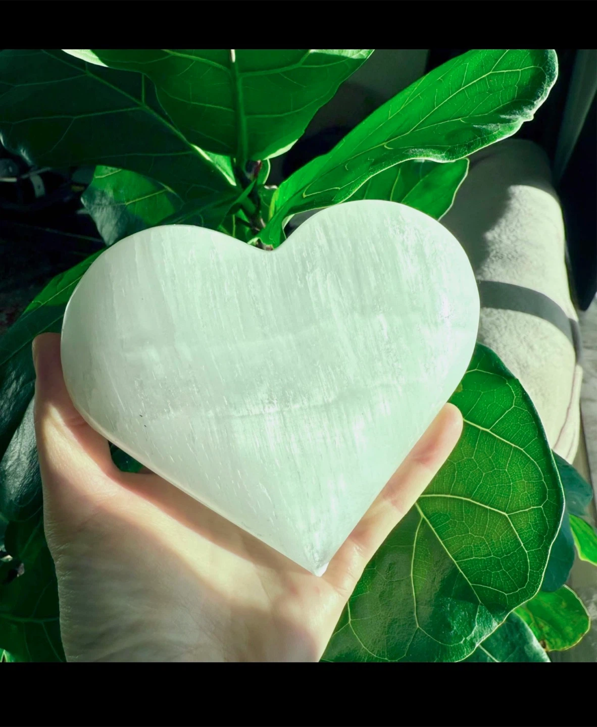 Large Moroccan Selenite Crystal Hand-Carved Heart