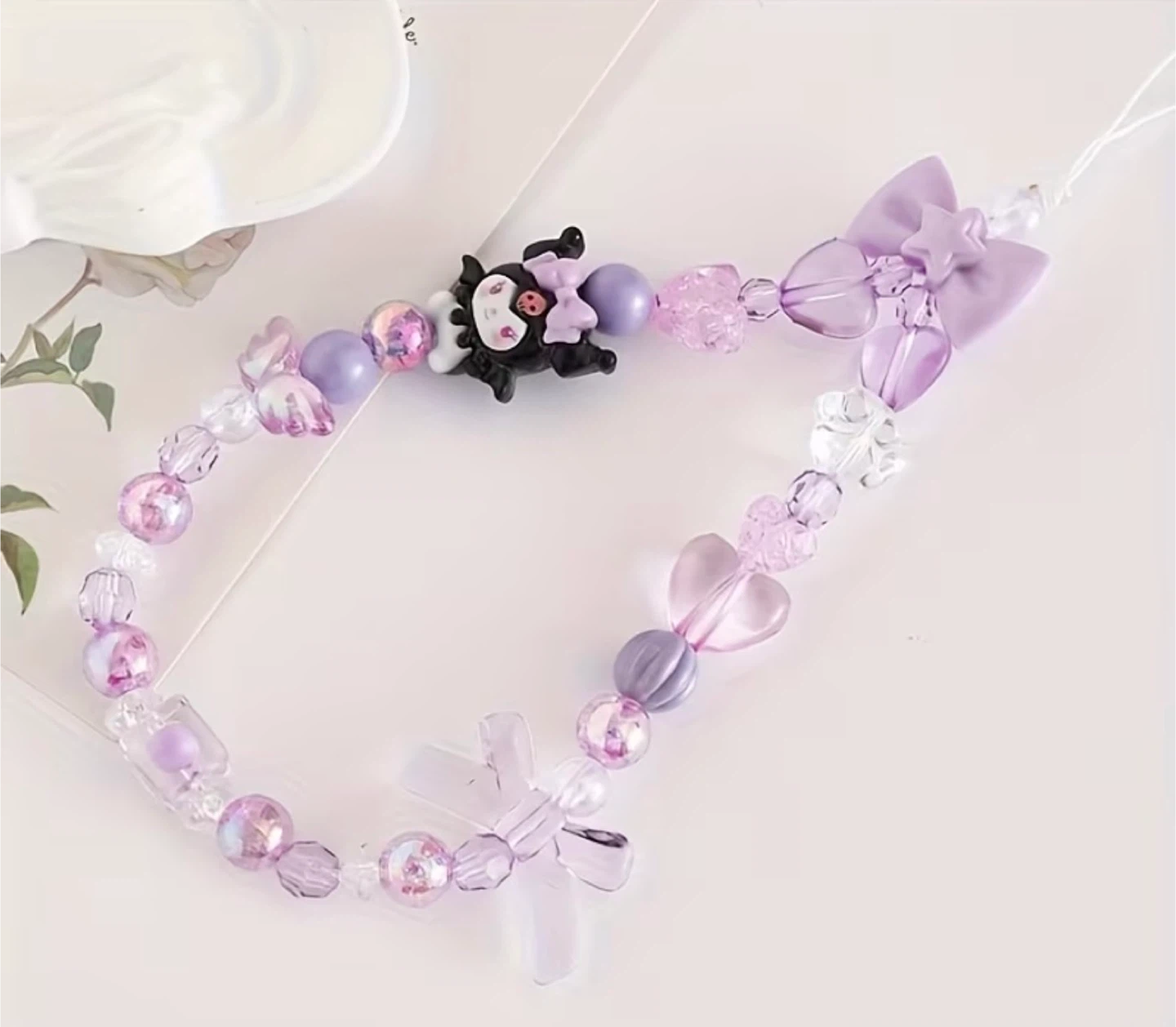 Kawaii Beaded Phone Charm with Kuromi - photo 2