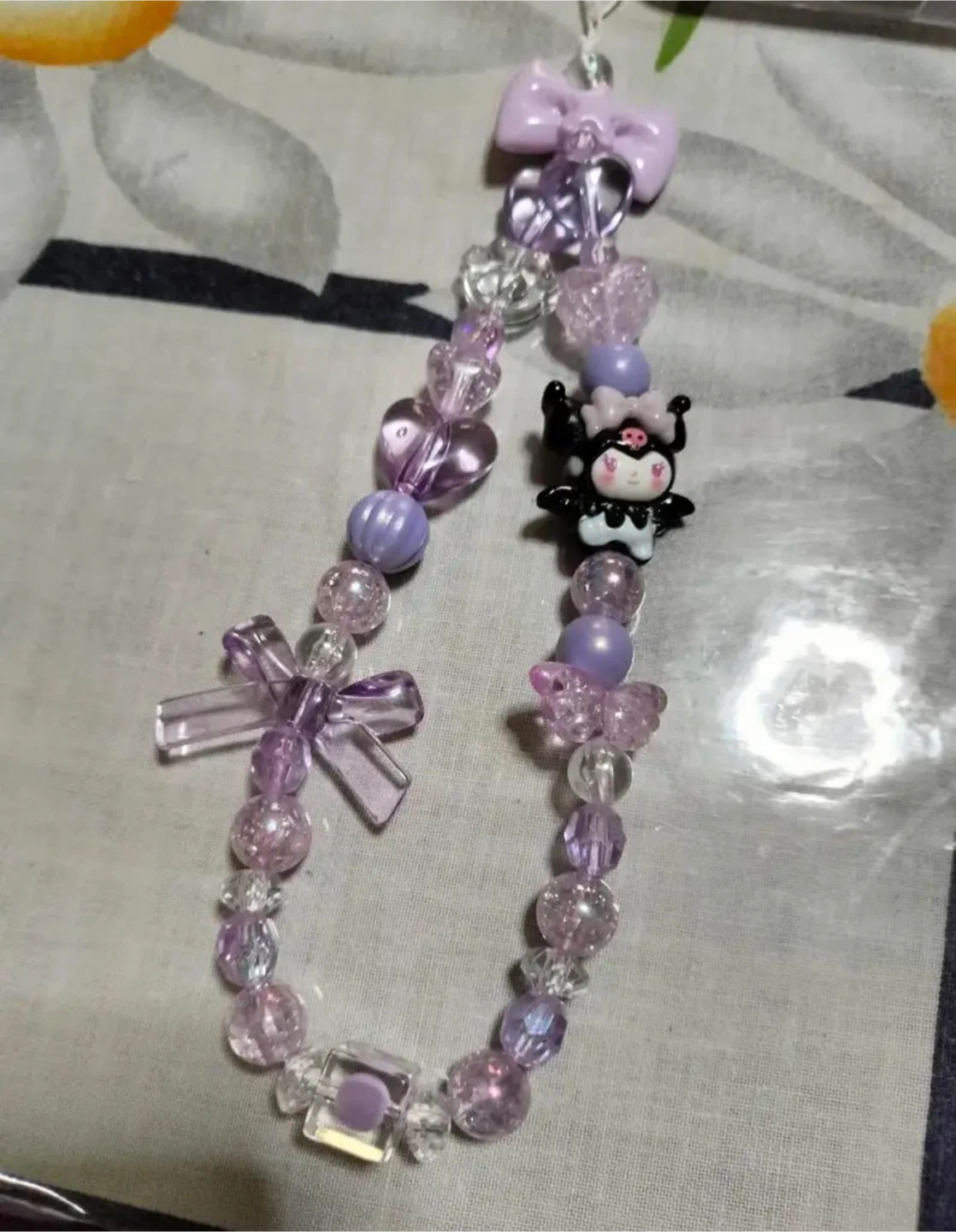 Kawaii Beaded Phone Charm with Kuromi