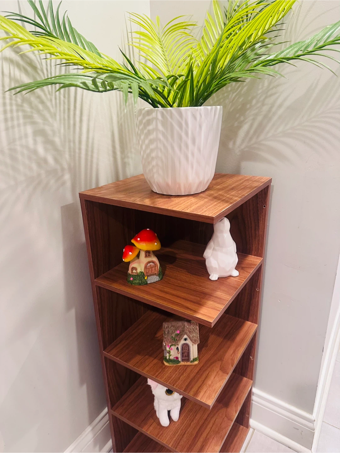 Corner Shelf Unit with Faux Plant