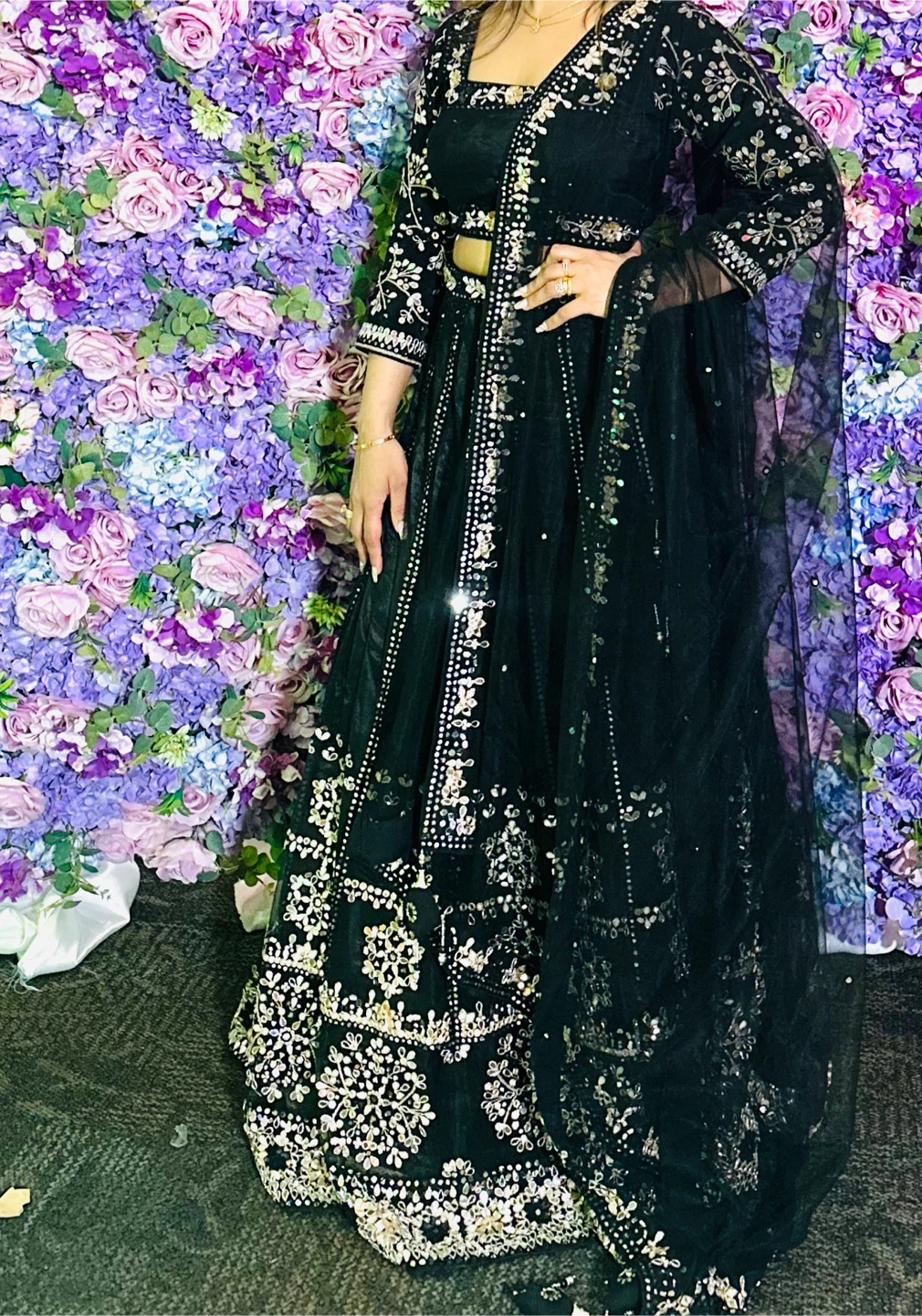 Black Embroidered Lehenga Choli with Dupatta - photo 2