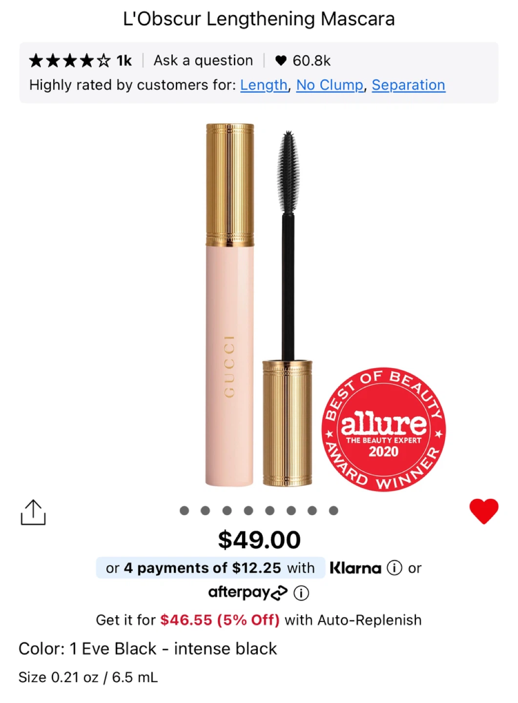 Gucci L'Obscur Lengthening Mascara - 1 Eve Black