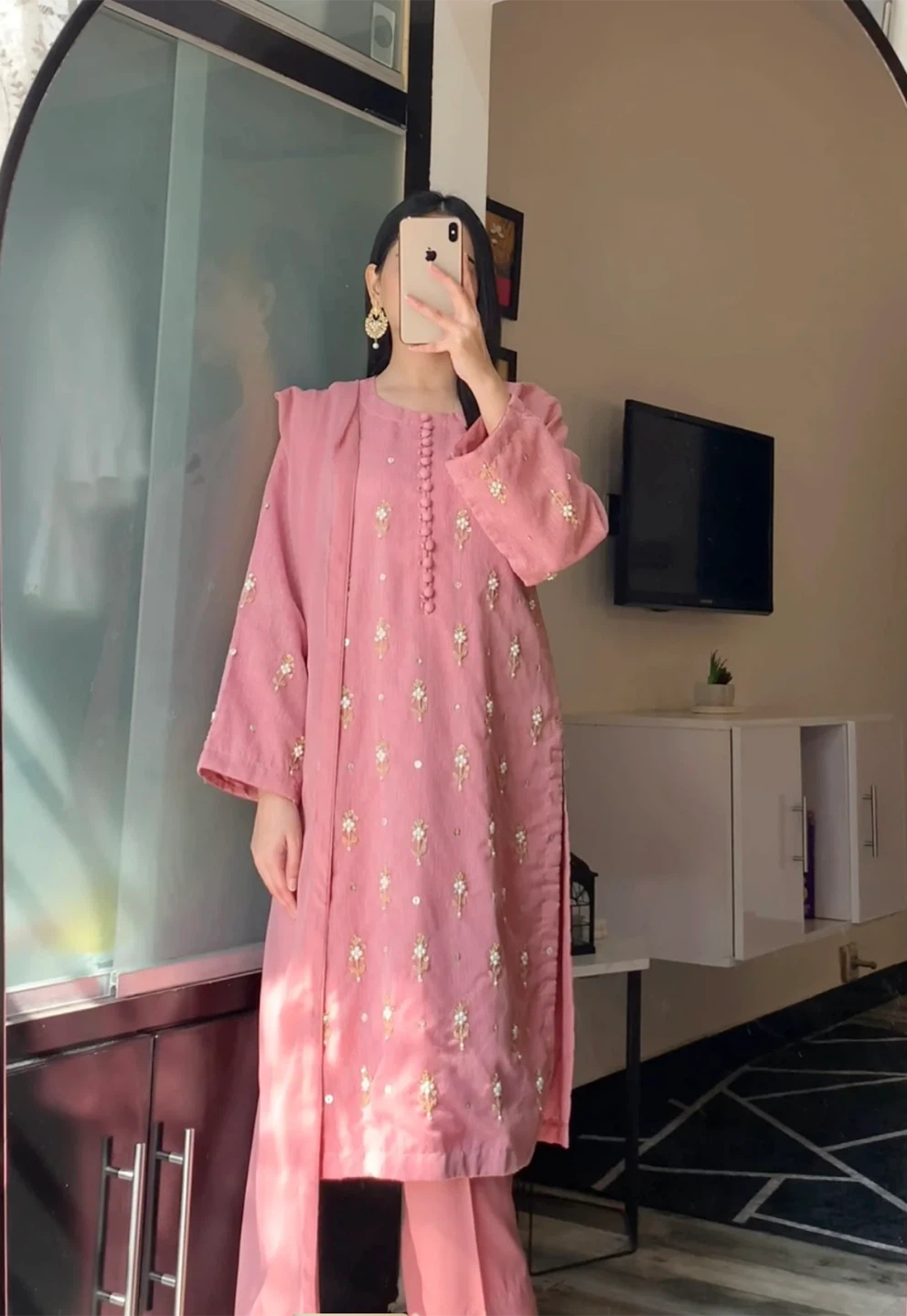 New Pink Cotton net 3 pcs dress - photo 5