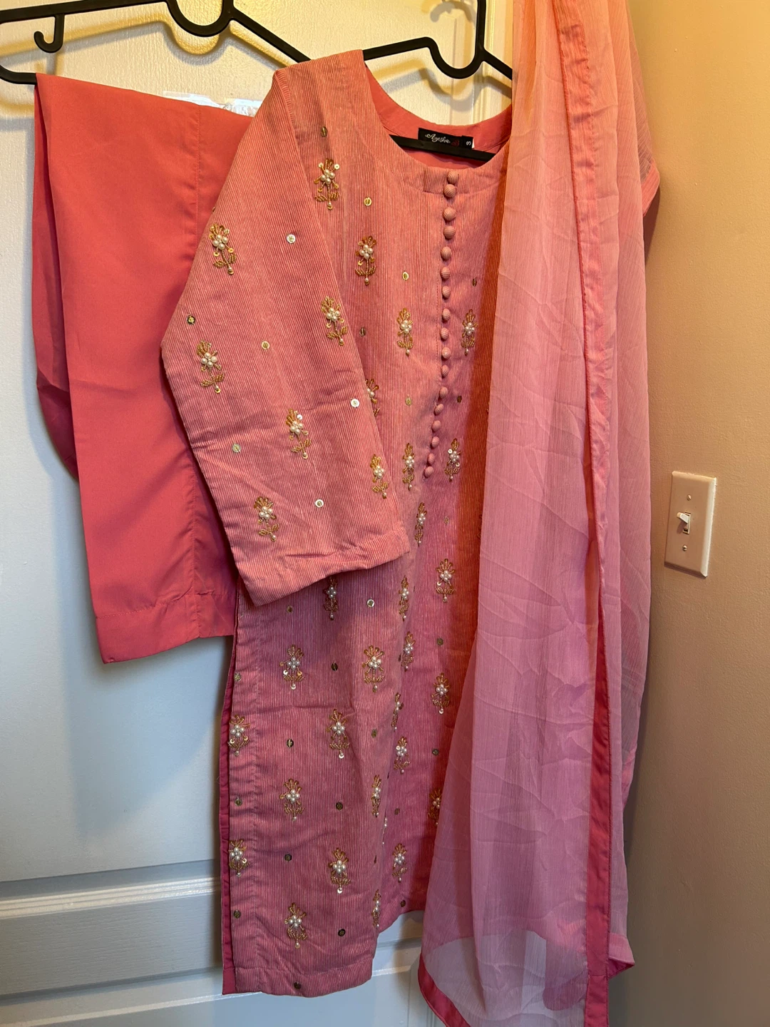 New Pink Cotton net 3 pcs dress
