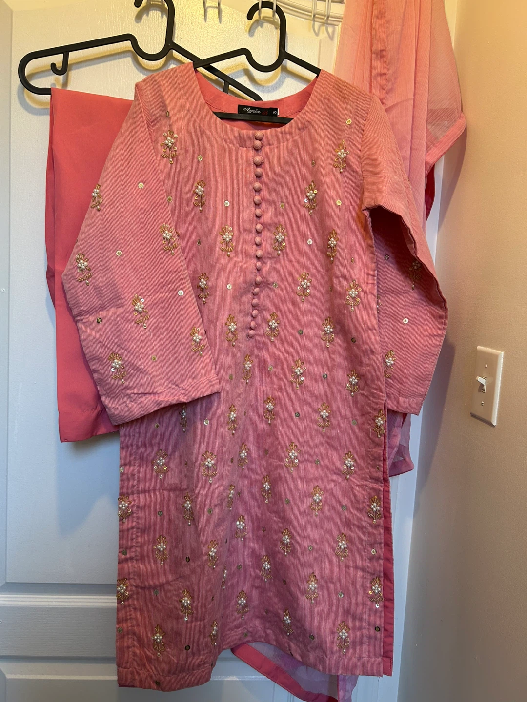 New Pink Cotton net 3 pcs dress - photo 4