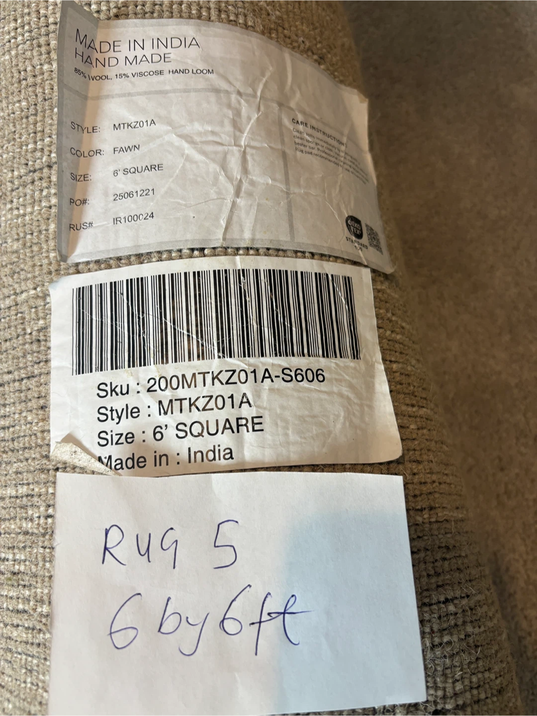 Hand Made Wool & Viscose Rug 6' Square - photo 4