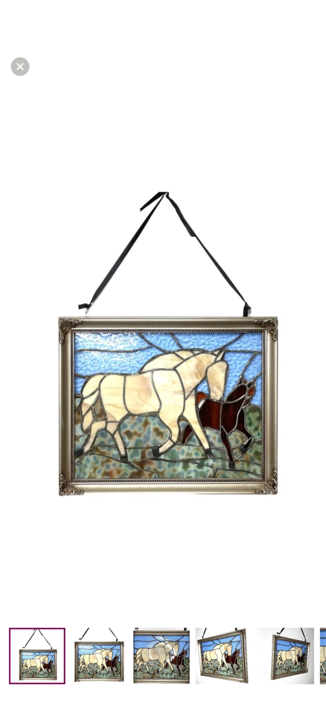Framed Stained Glass Western Horses 16x13x11.8 - photo 2