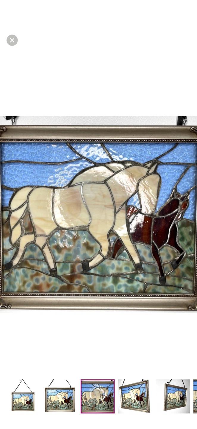 Framed Stained Glass Western Horses 16x13x11.8 - photo 3