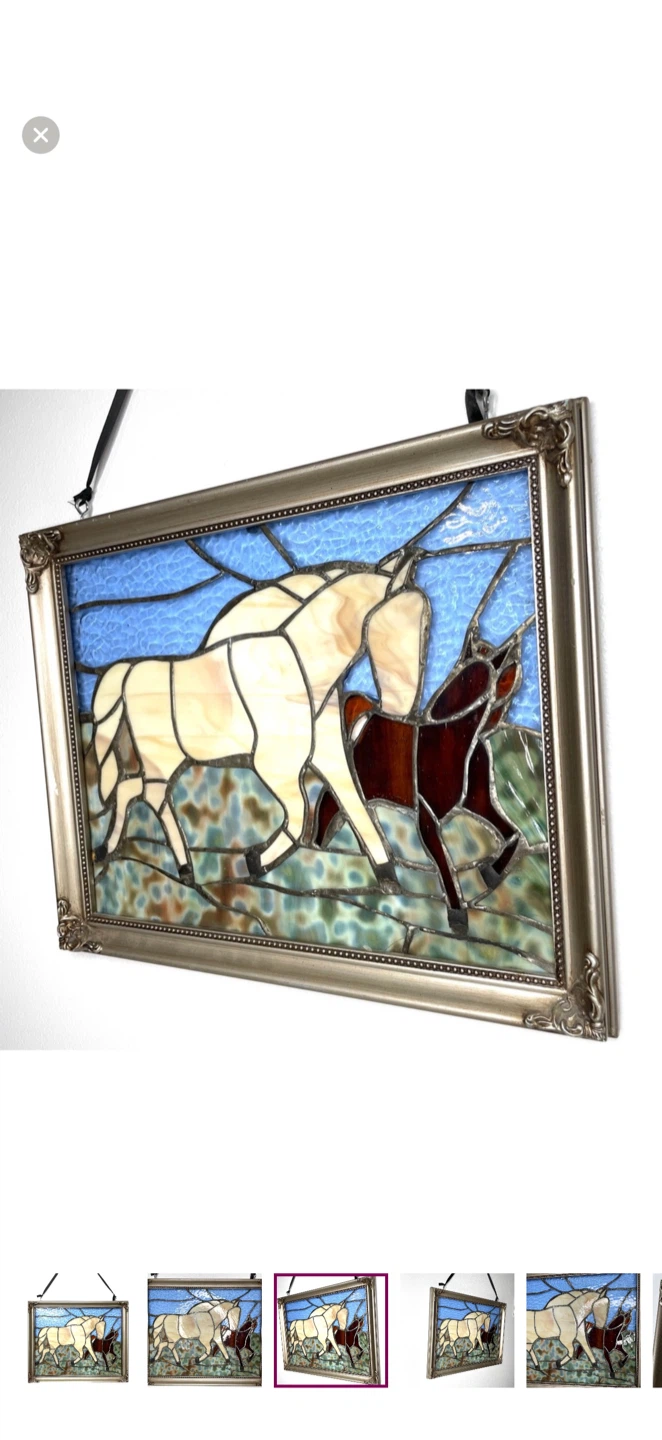 Framed Stained Glass Western Horses 16x13x11.8 - photo 4