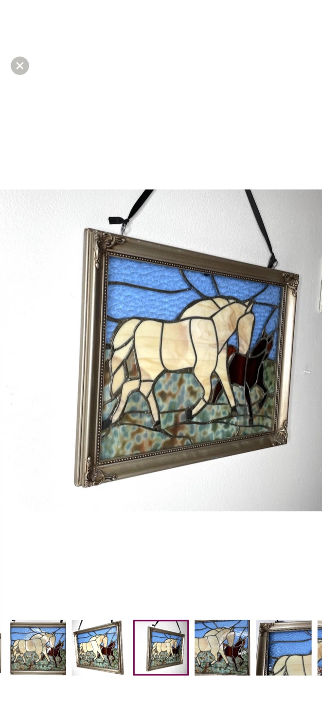 Framed Stained Glass Western Horses 16x13x11.8 - photo 5