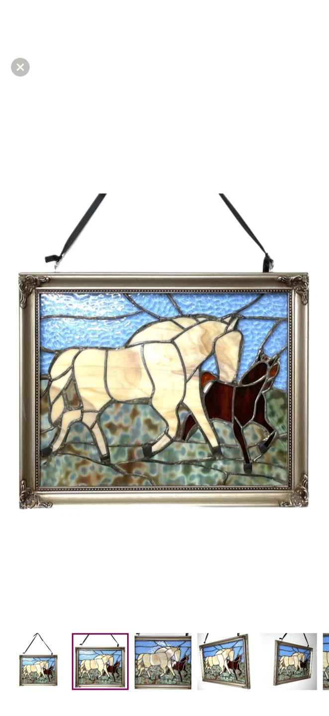 Framed Stained Glass Western Horses 16x13x11.8