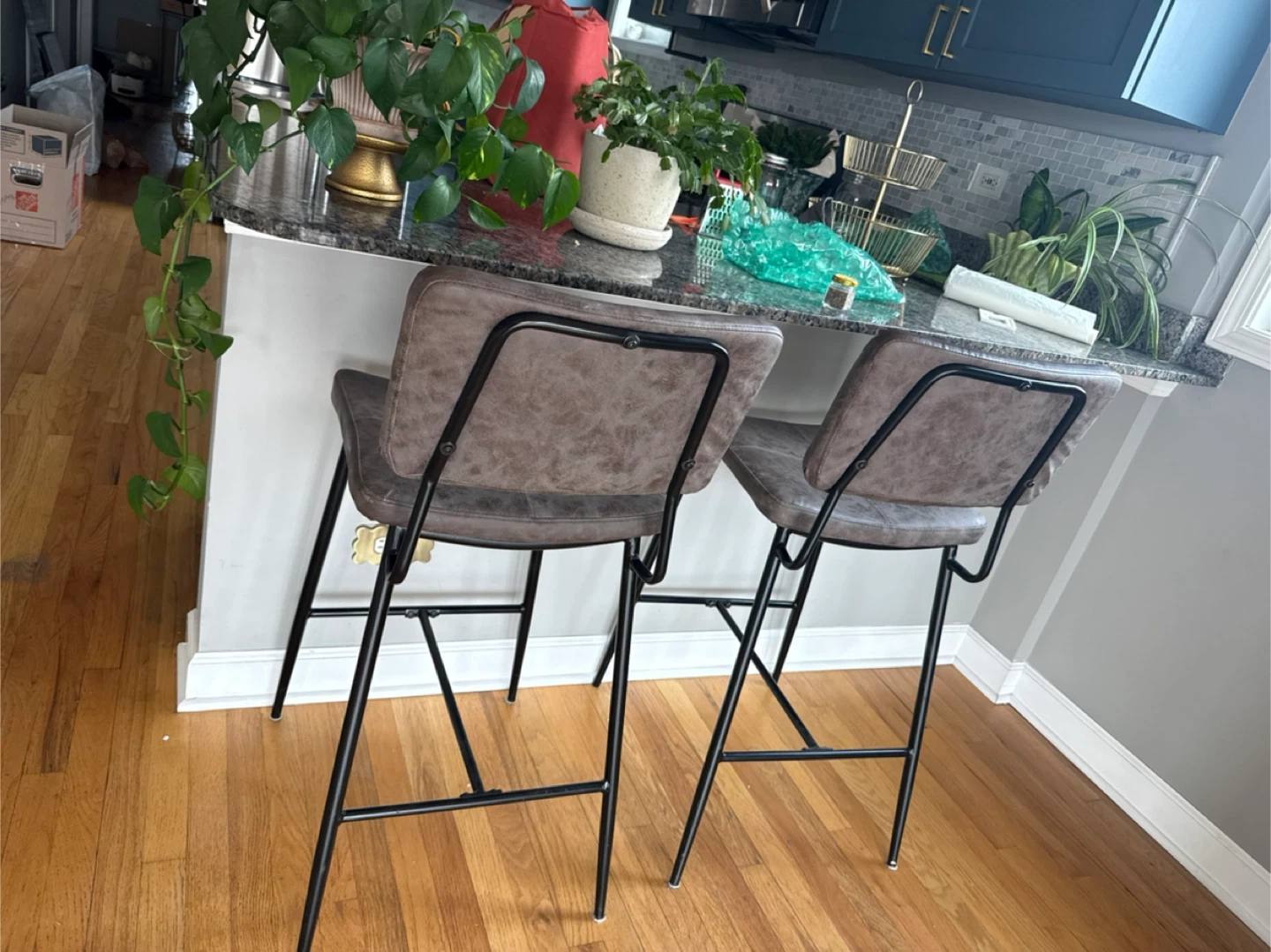 Set of 2 Grey Faux Leather Bar Stools