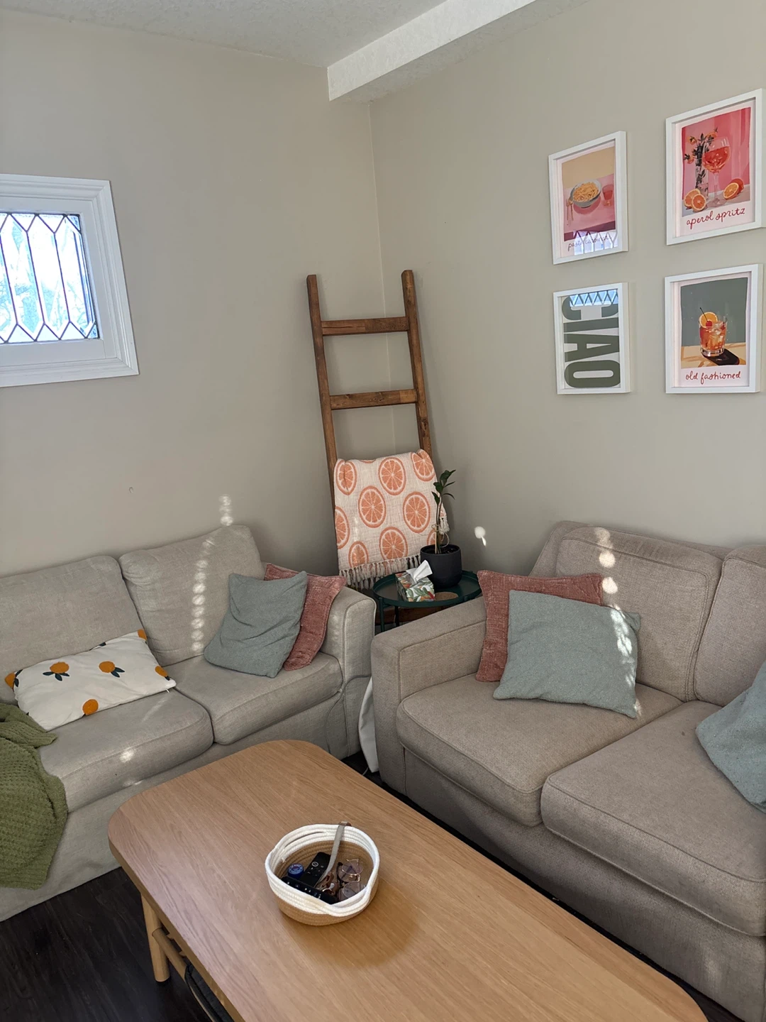 Comfortable Beige Loveseat and Sofa