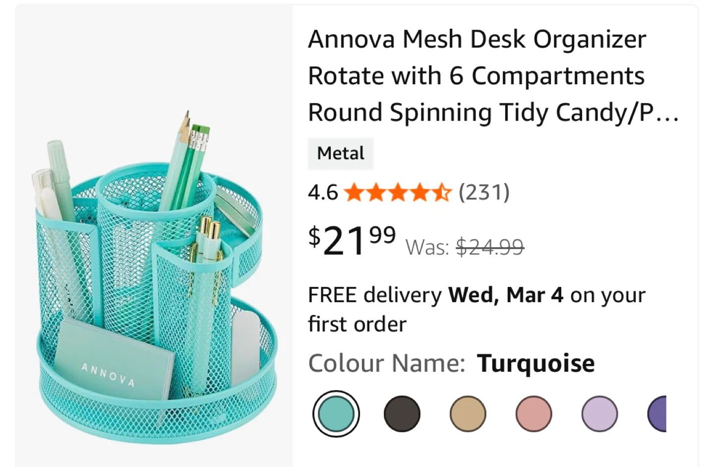 BRAND NEW Rotating Mesh Desk Organizer - Turquoise - photo 5