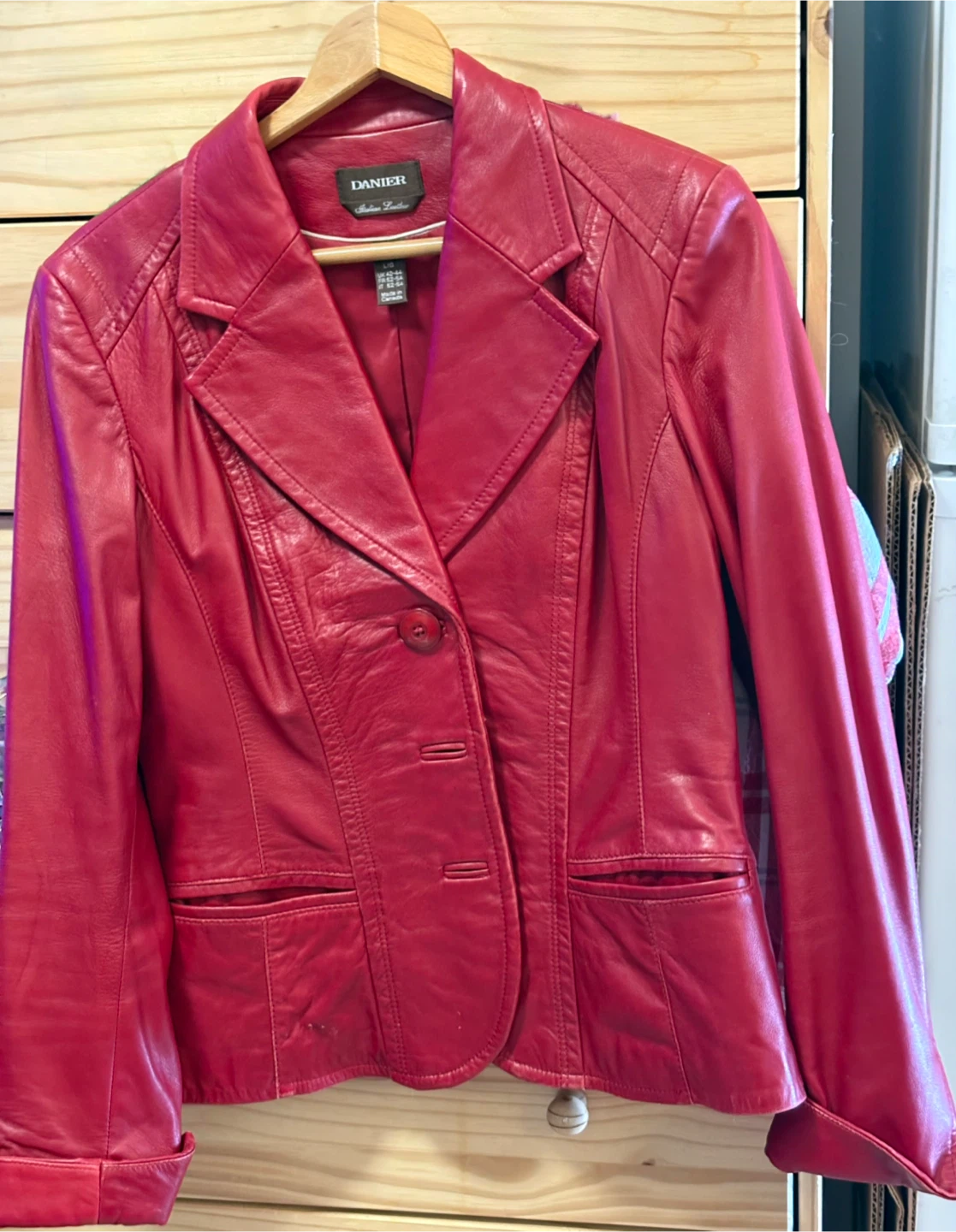DANIERE Red Leather Blazer Jacket