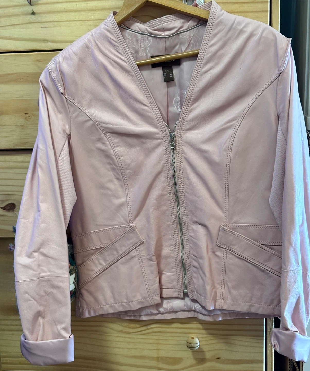 Next Pink Leather Jacket - Size L