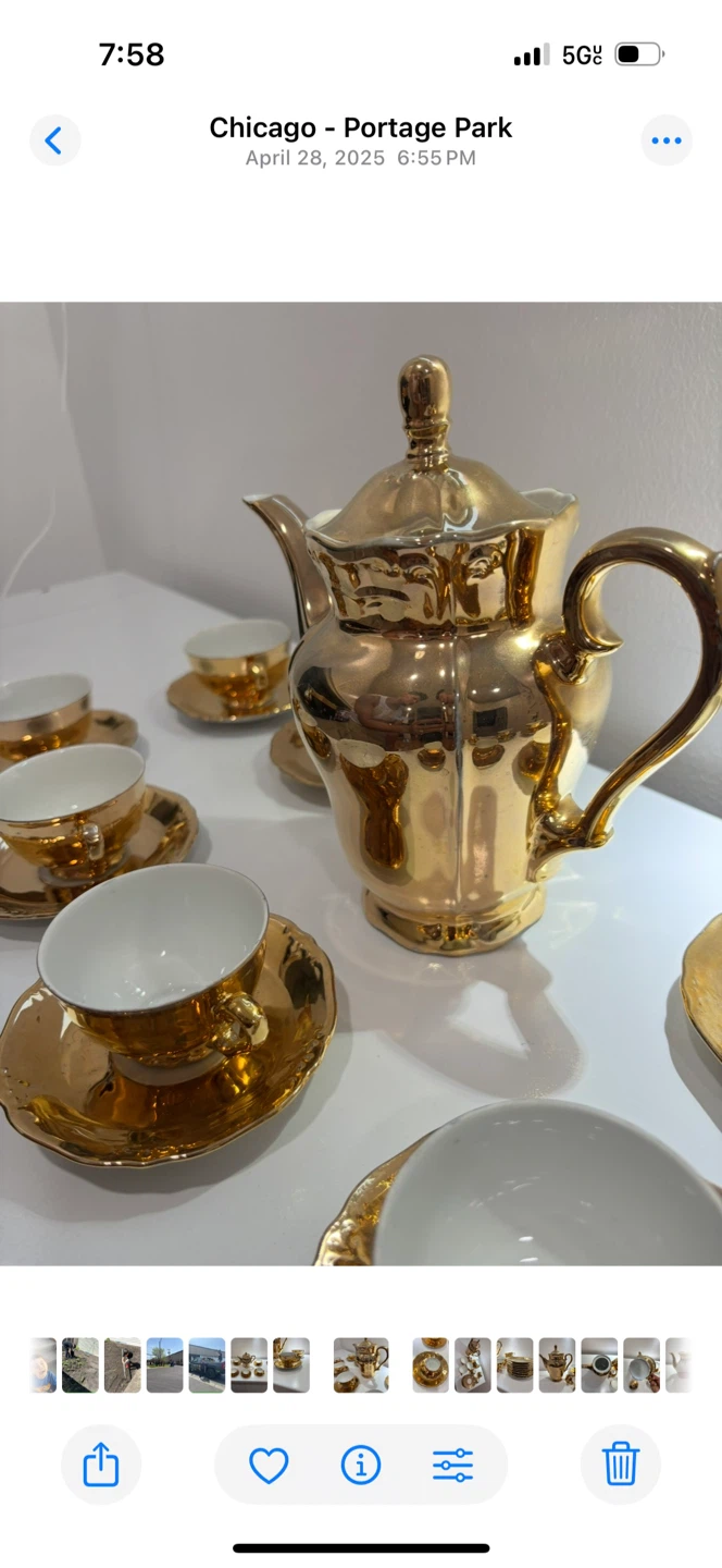 Gold Teacup and Saucer Set with Teapot - photo 2
