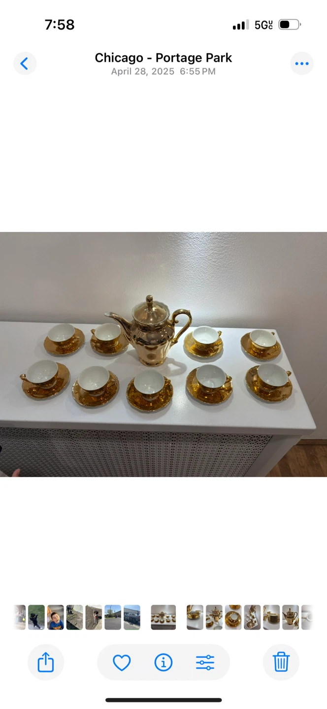 Gold Teacup and Saucer Set with Teapot