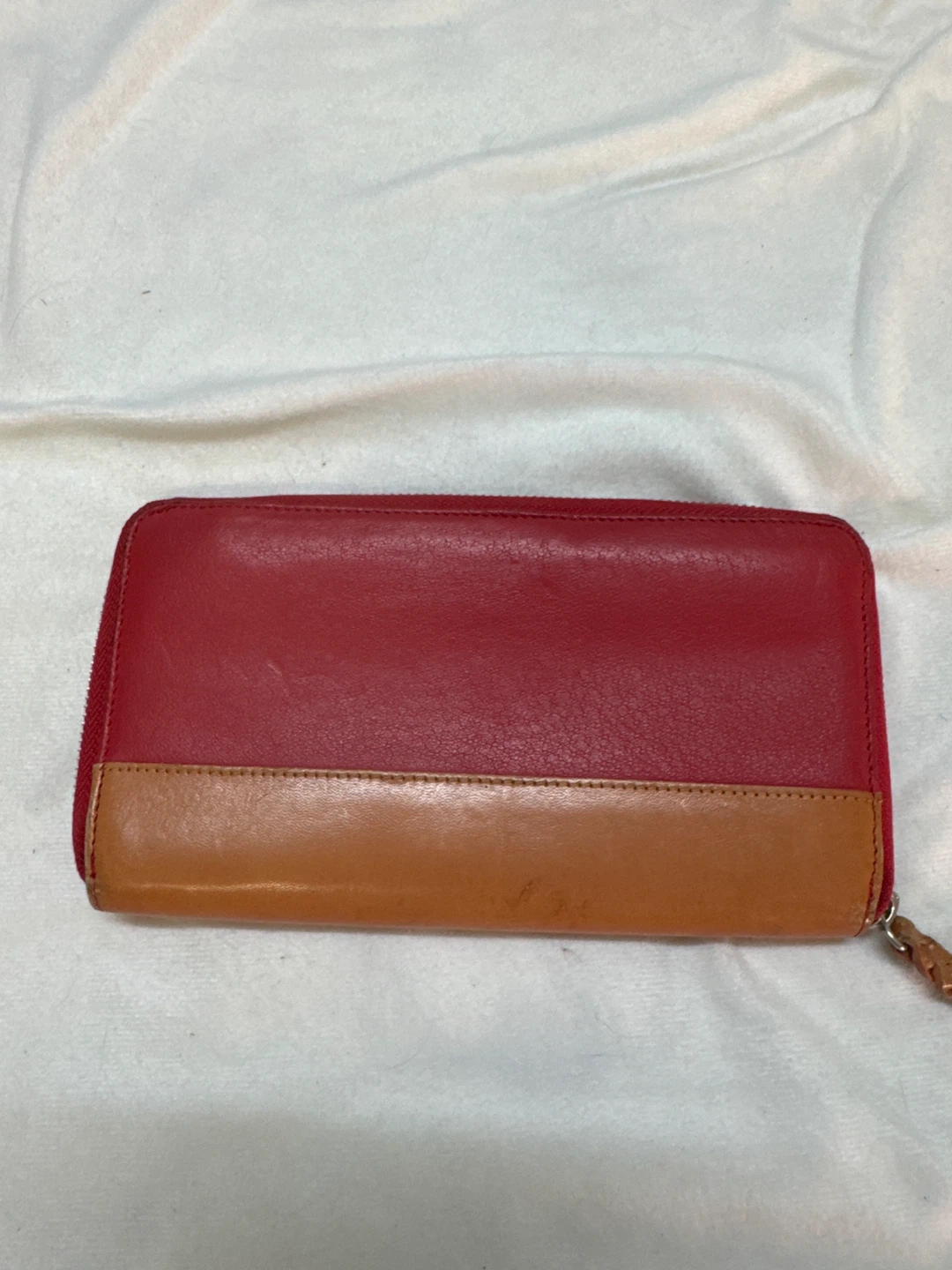 Two-Tone Leather Zip Around Wallet