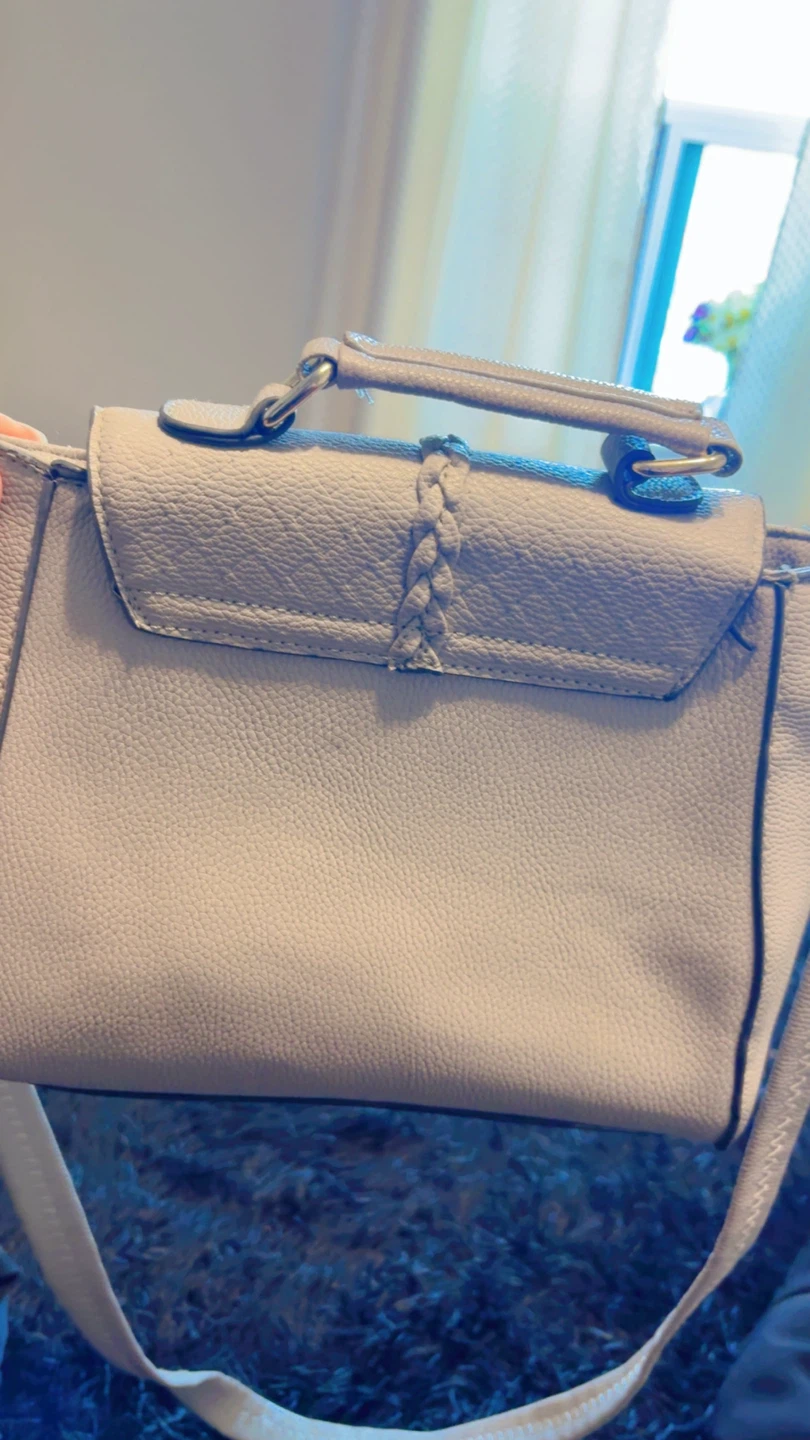 Grey Faux Leather Satchel Handbag with Tassel - photo 2