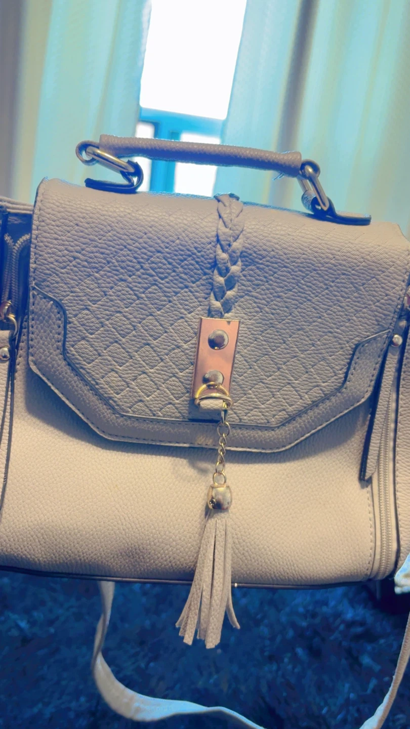 Grey Faux Leather Satchel Handbag with Tassel - photo 3