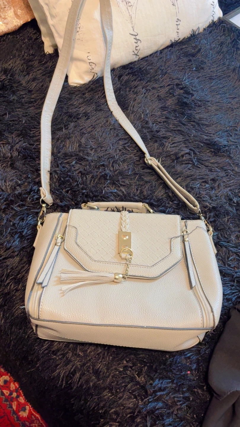 Grey Faux Leather Satchel Handbag with Tassel - photo 4