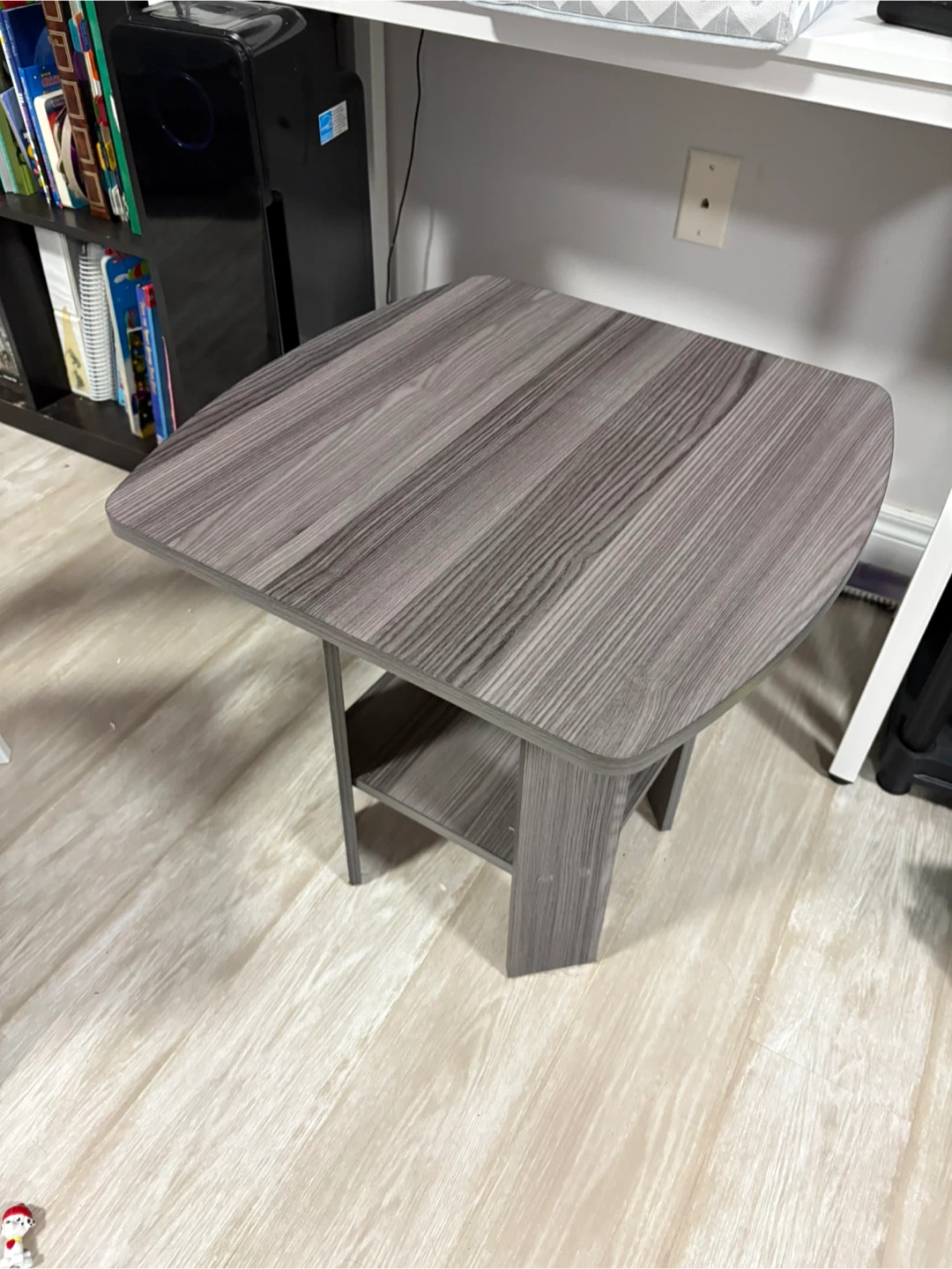 Grey Wood Grain Side Table with Shelf