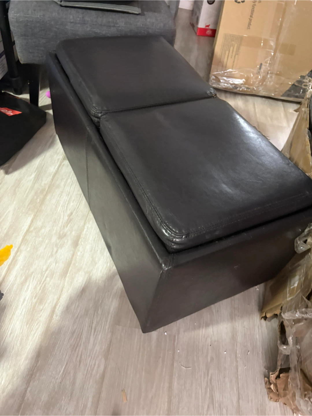 Dark Brown Faux Leather Storage Ottoman - photo 2