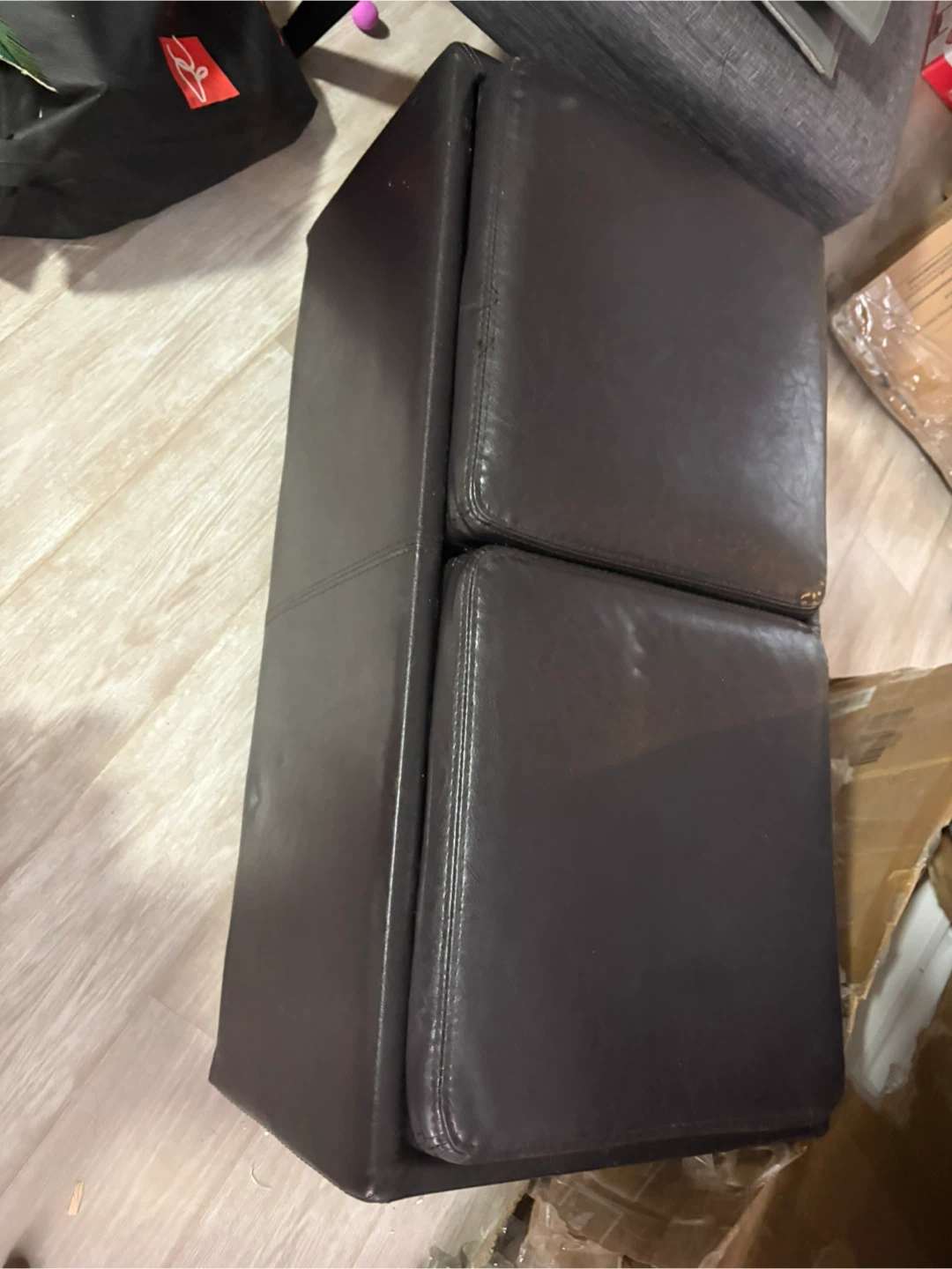 Dark Brown Faux Leather Storage Ottoman