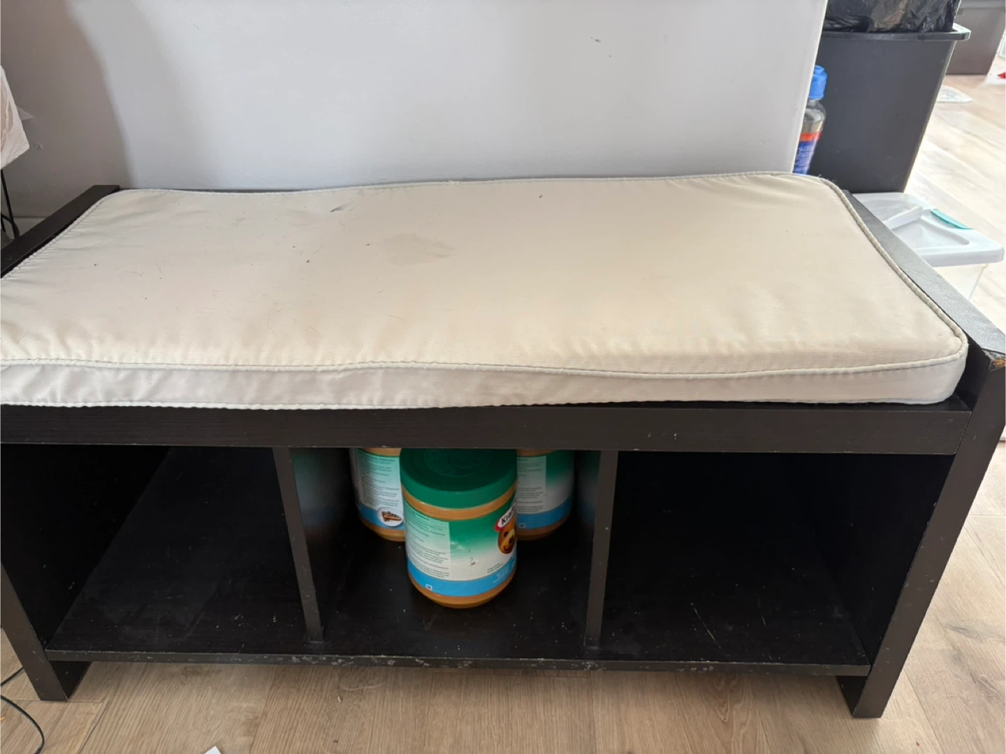 Dark Wood Storage Bench with Padded Seat - photo 2