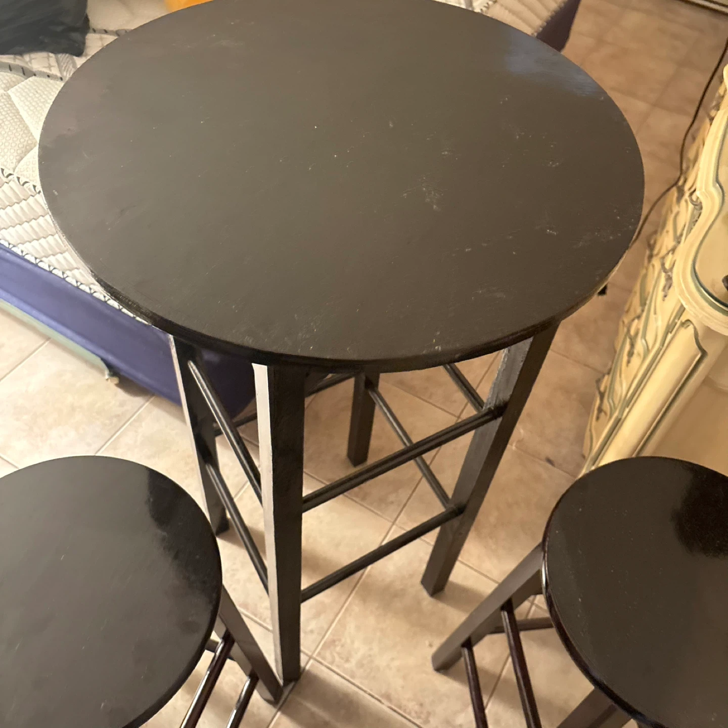 Black Bar Table and 2 Stools Set - photo 2