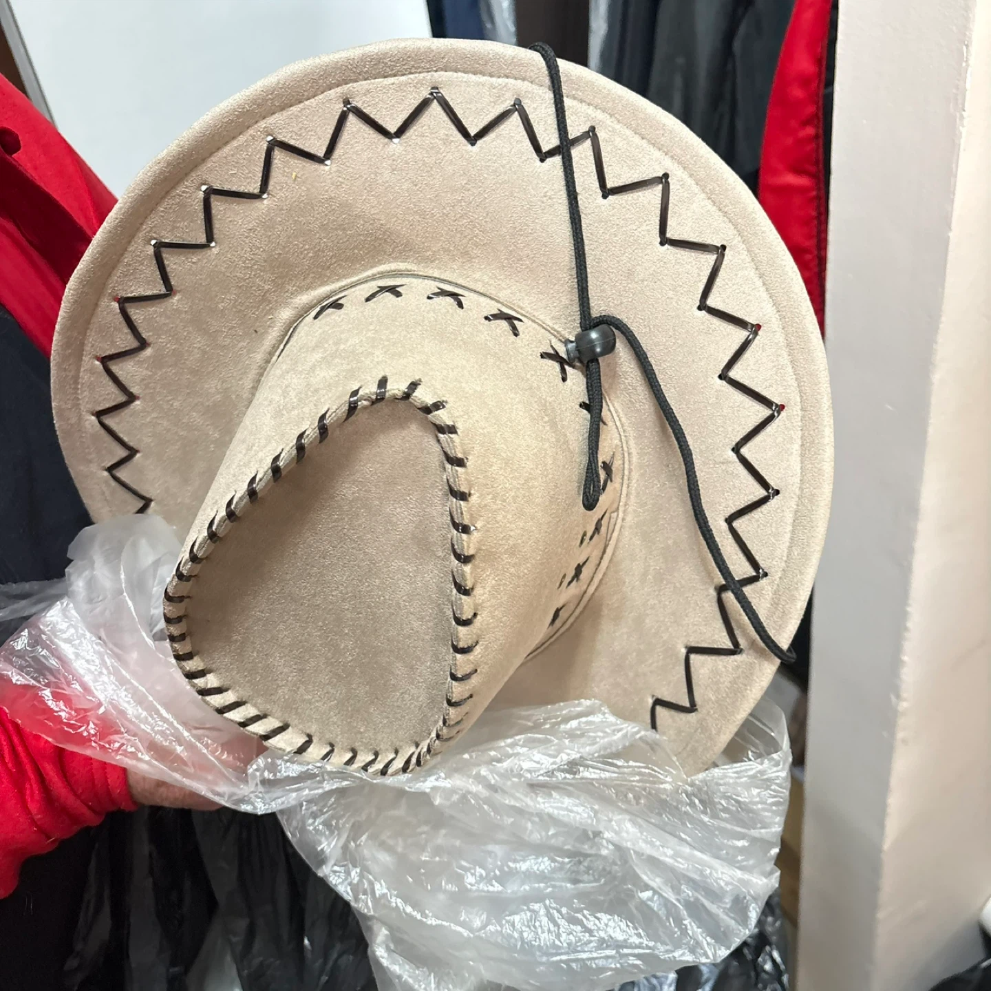 Tan Suede Cowboy Hat with Black Stitching - photo 2