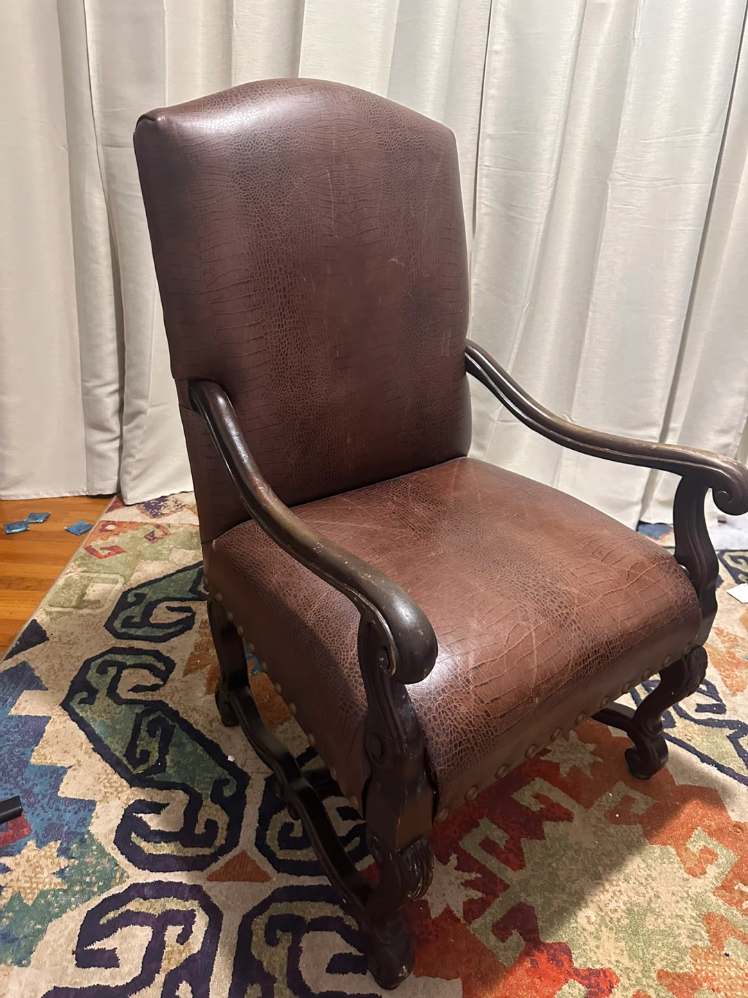 Vintage Armchair with Embossed Leather