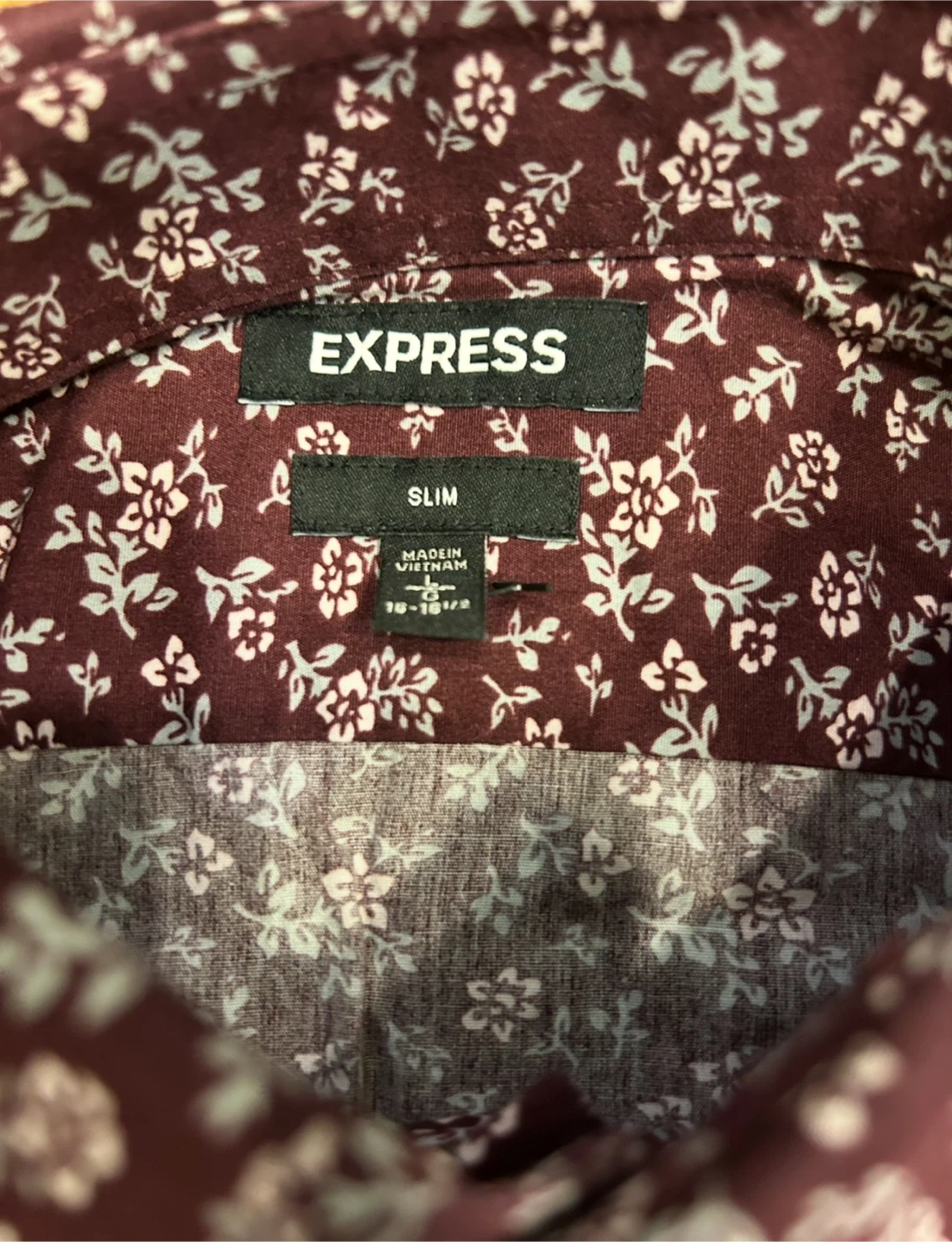 Express Slim Fit Burgundy Floral Print Button-Up Shirt Men's - photo 2