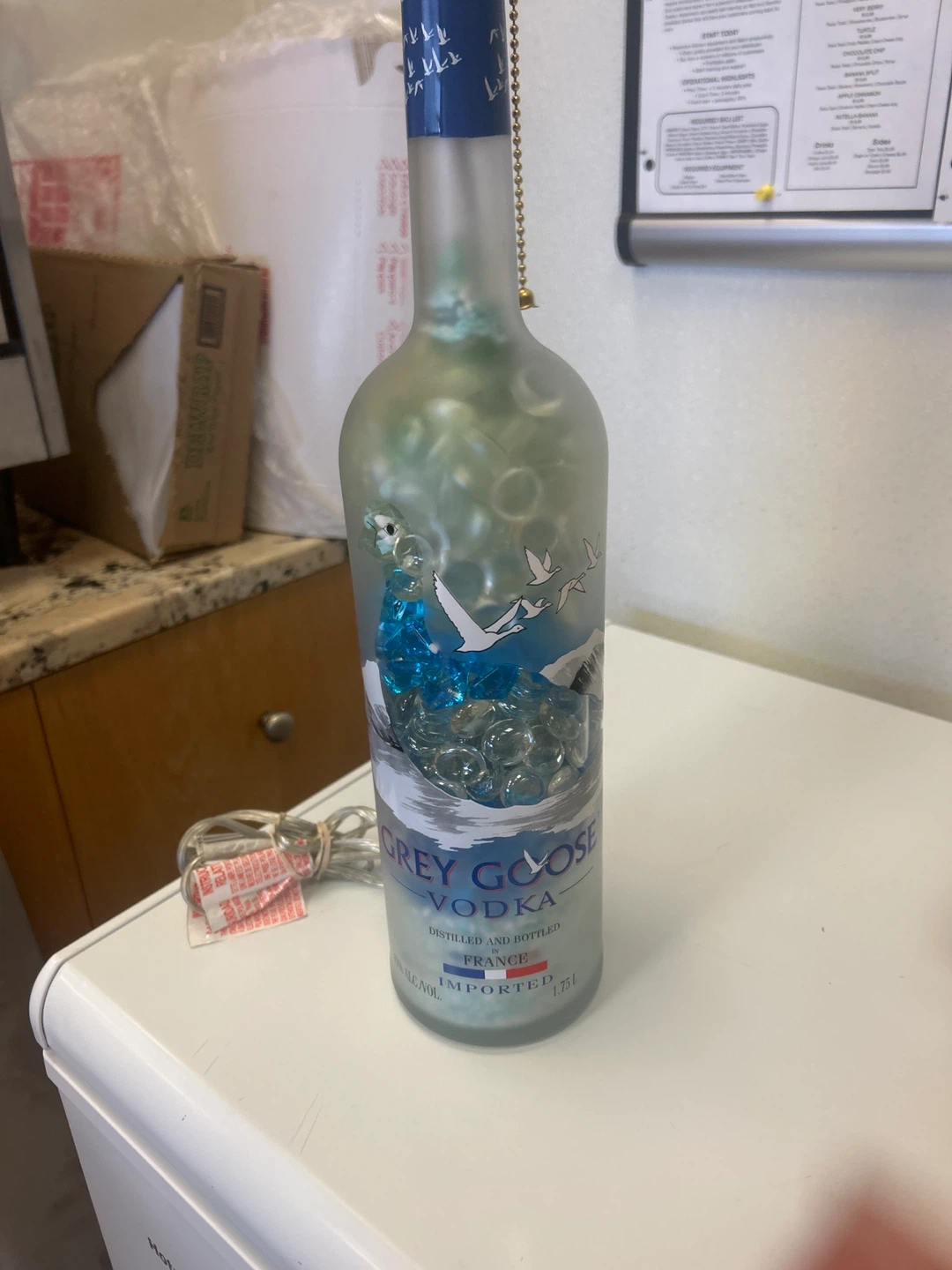 Grey Goose Vodka Bottle Lamp with Decorative Fill