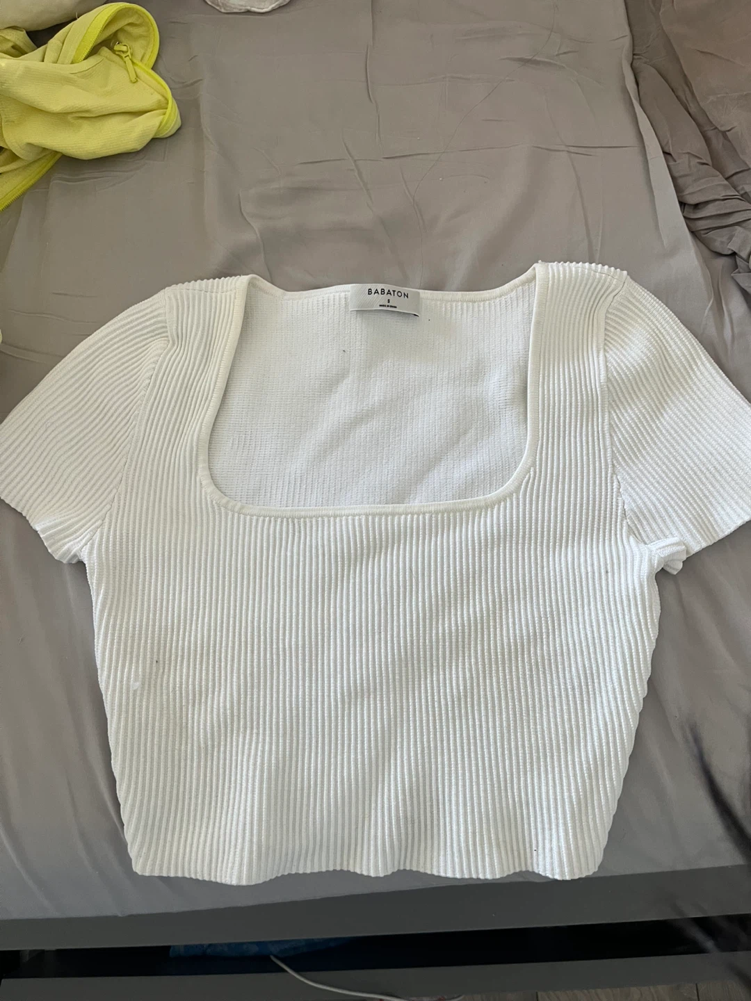 BABATON Sculpt knit White Square Neck Cropped Top - Size S - photo 2