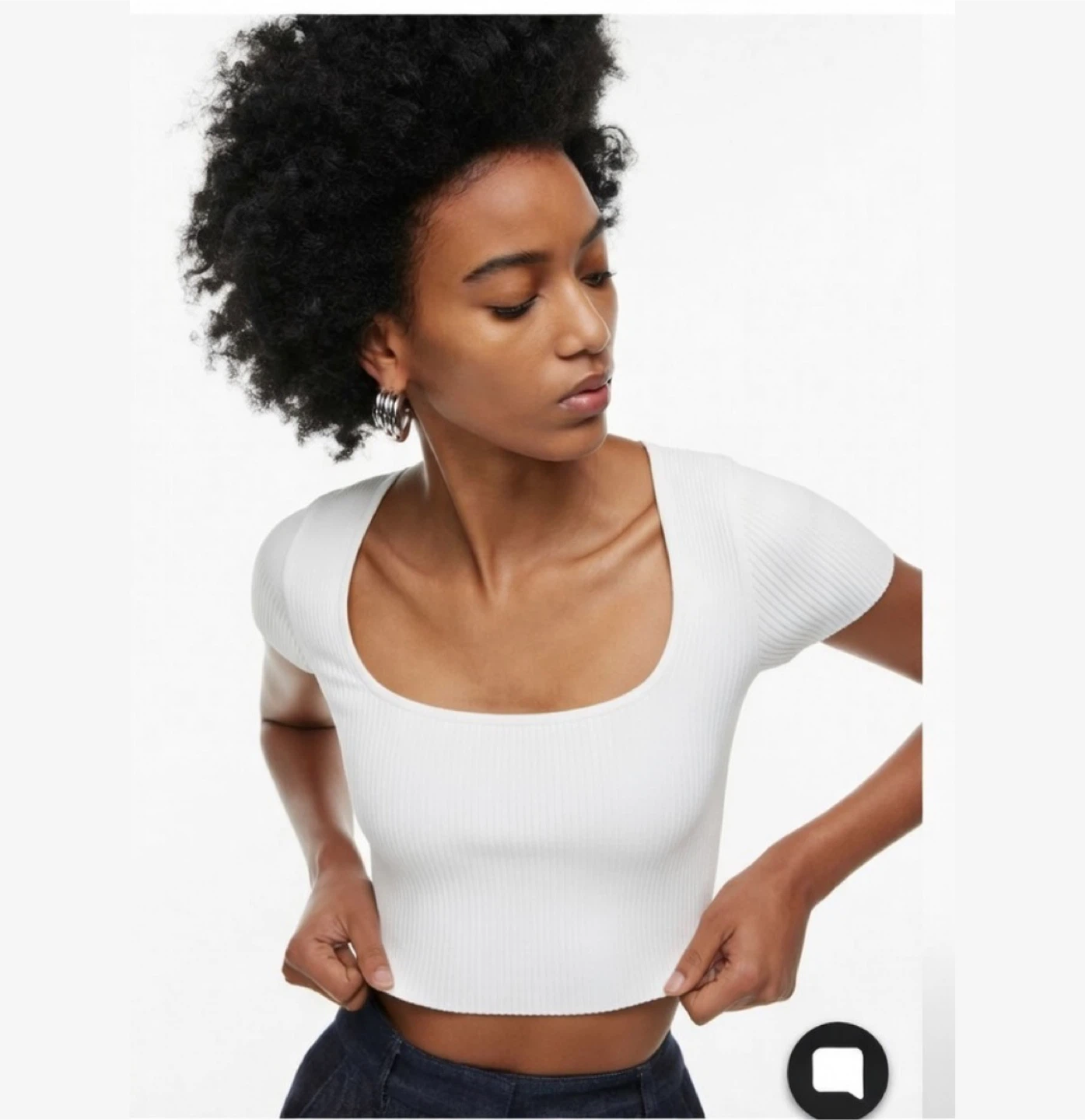 BABATON Sculpt knit White Square Neck Cropped Top - Size S