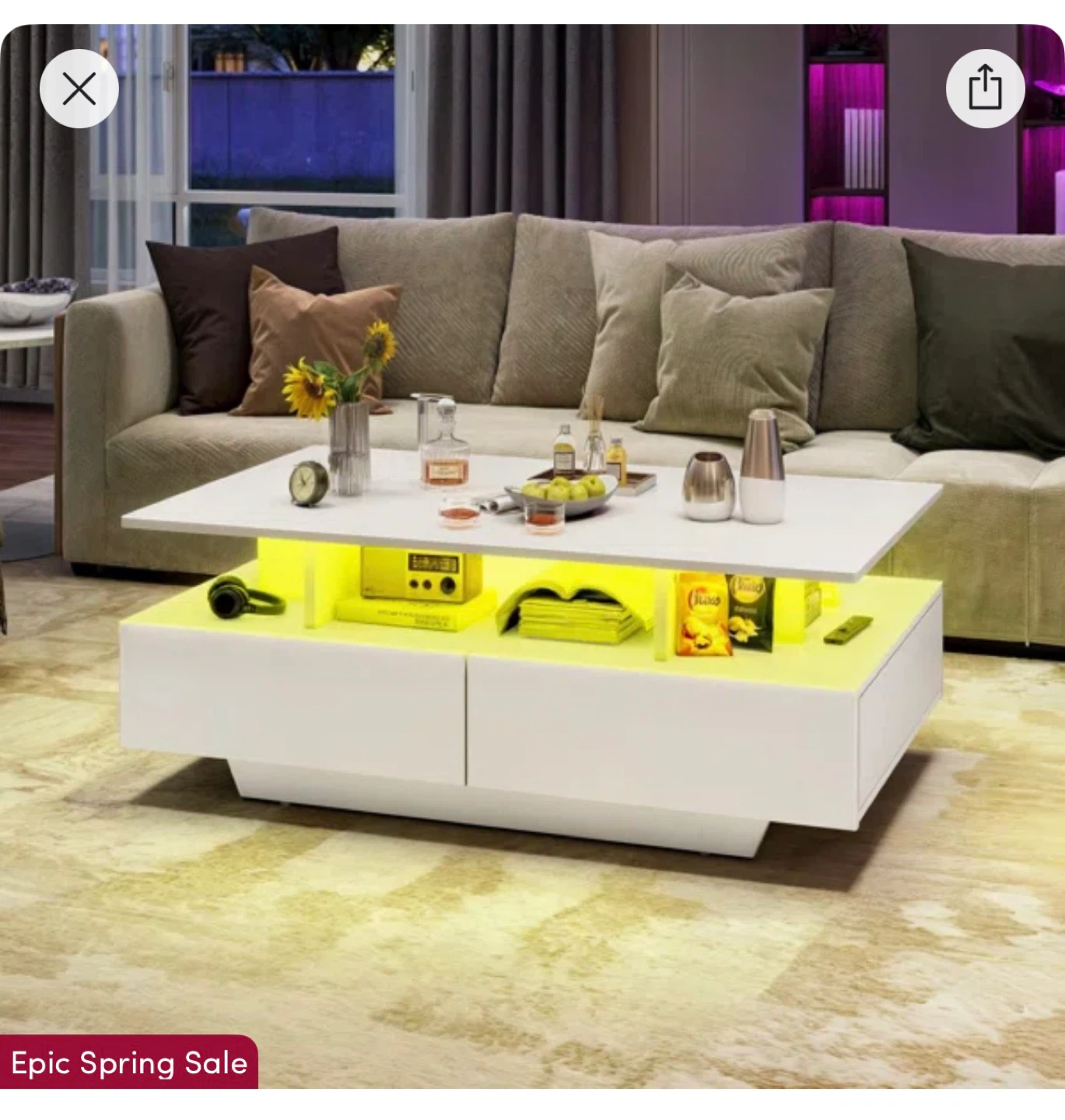 Modern White Coffee Table with LED Lighting