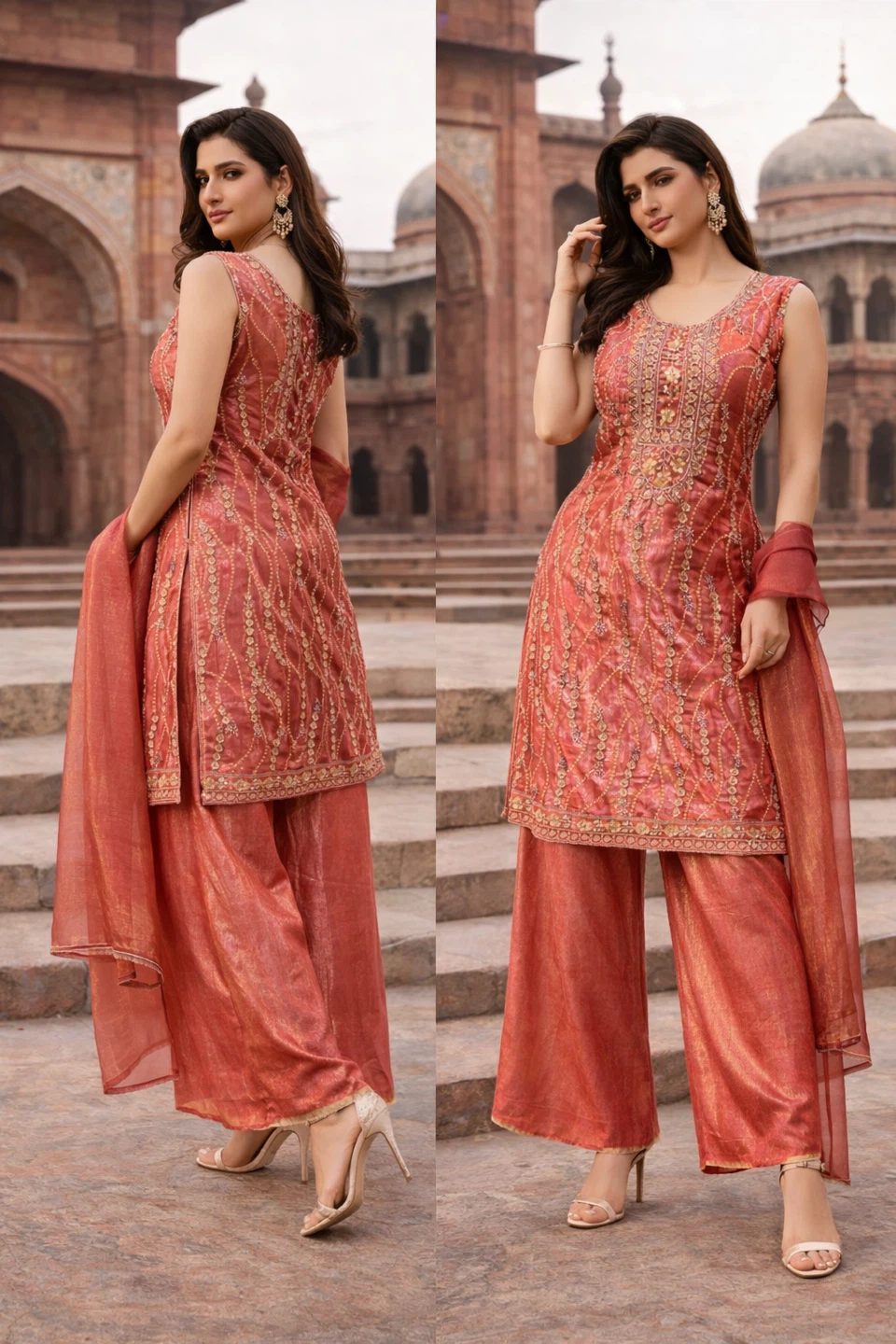 Women's Embroidered Kurti with Palazzo Pants and Dupatta - photo 2