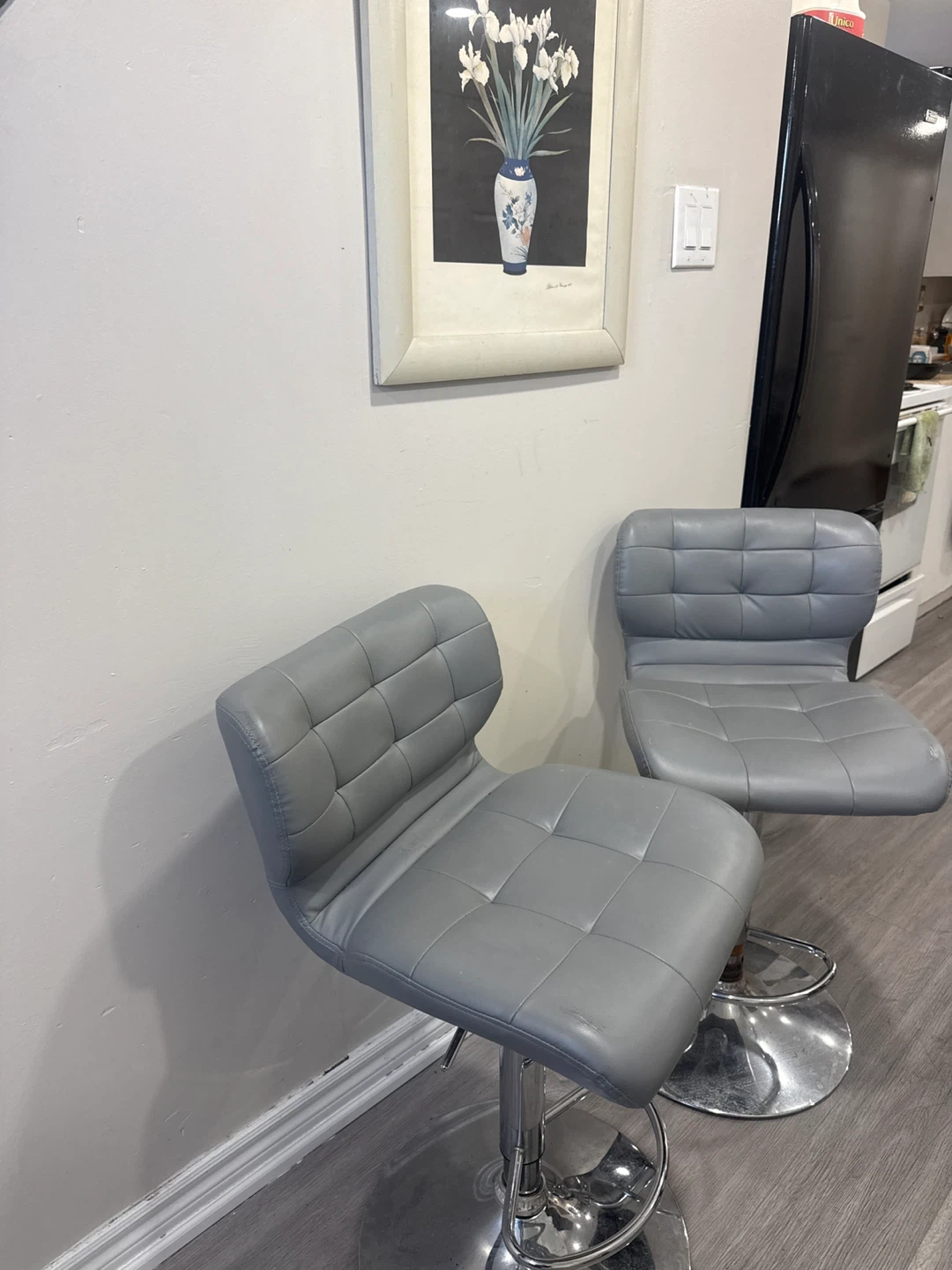 Grey Faux Leather Bar Stools (Set of 2)