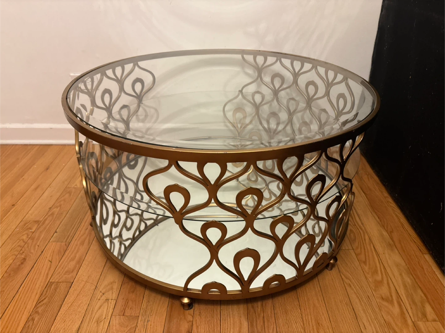 Hammary Bob Mackie Home round cocktail table.