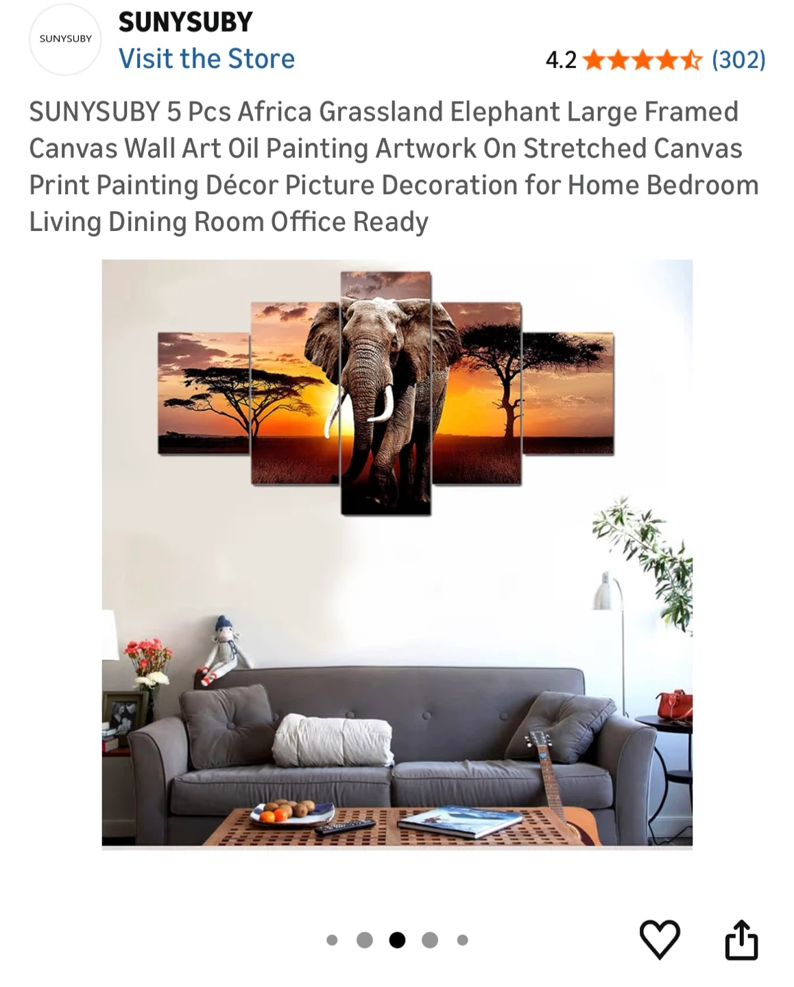 Moving Sale! 5 Pcs African Grassland Elephant Canvas Wall Art - photo 2