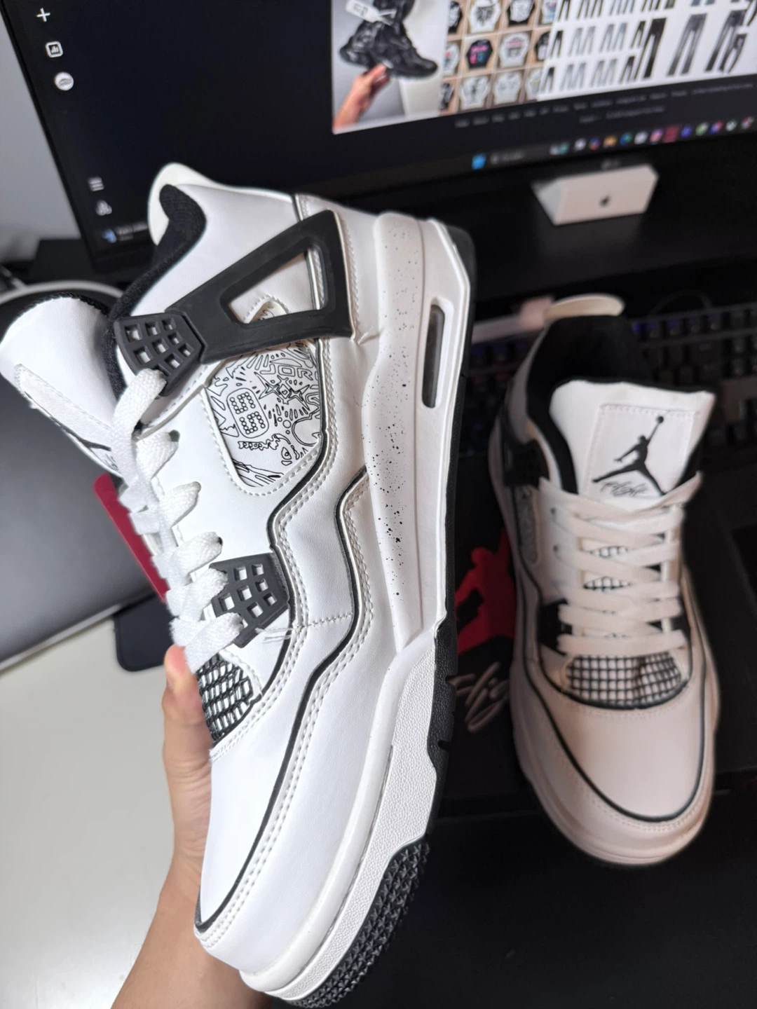Air Jordan 4 Retro White Black Cement Sneakers - photo 2