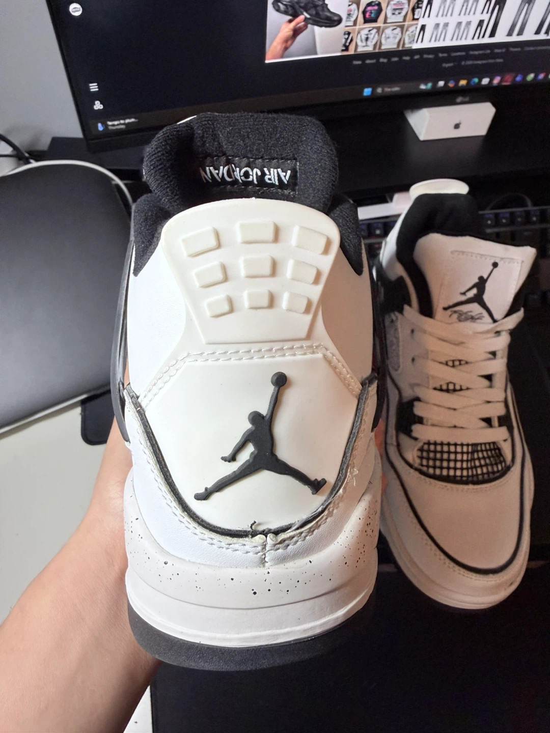 Air Jordan 4 Retro White Black Cement Sneakers - photo 5
