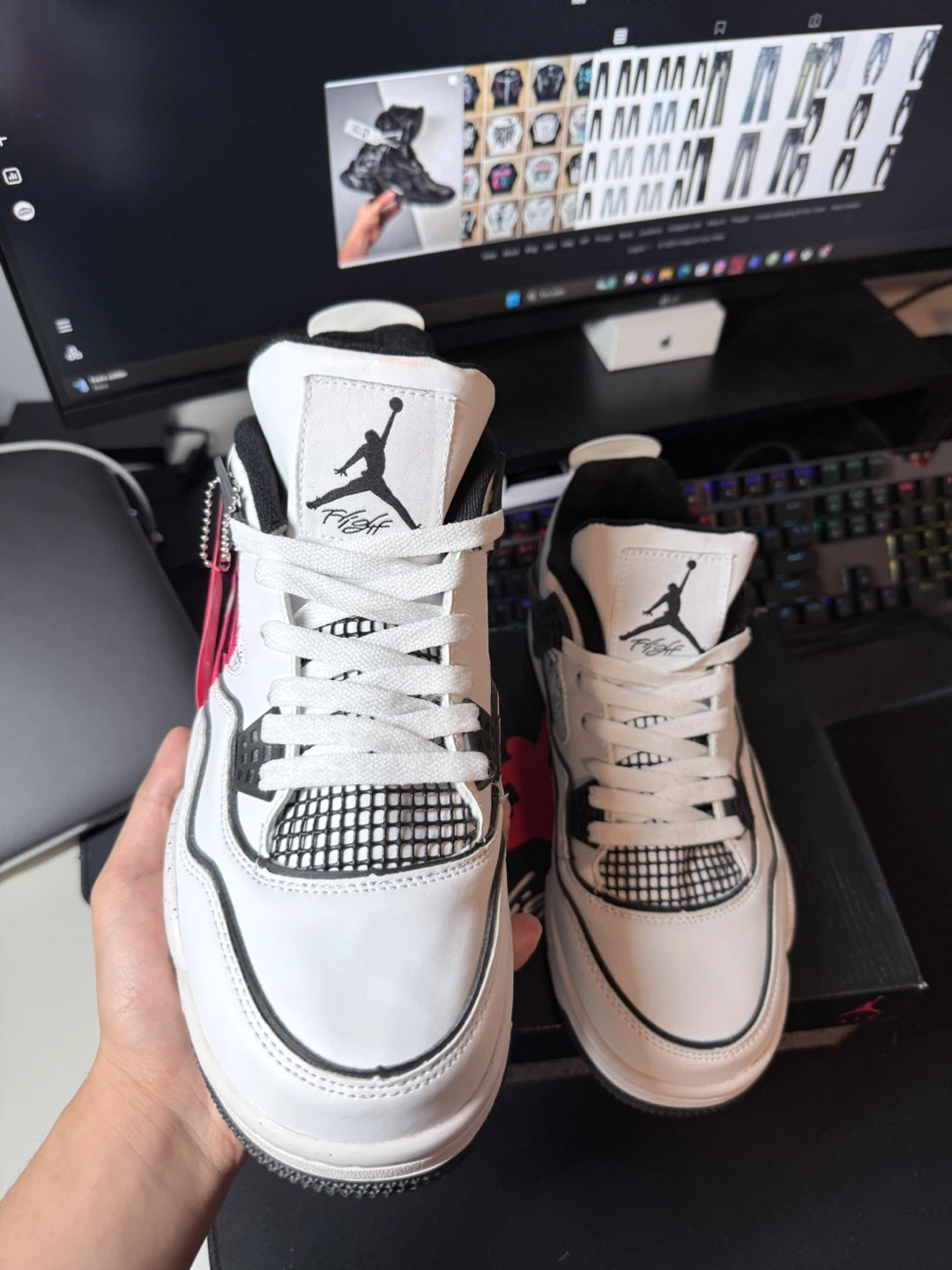 Air Jordan 4 Retro White Black Cement Sneakers - photo 3