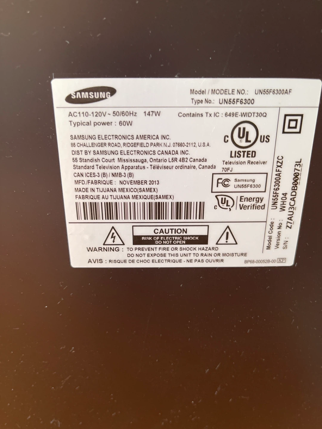Samsung UN55F6300AF Television
