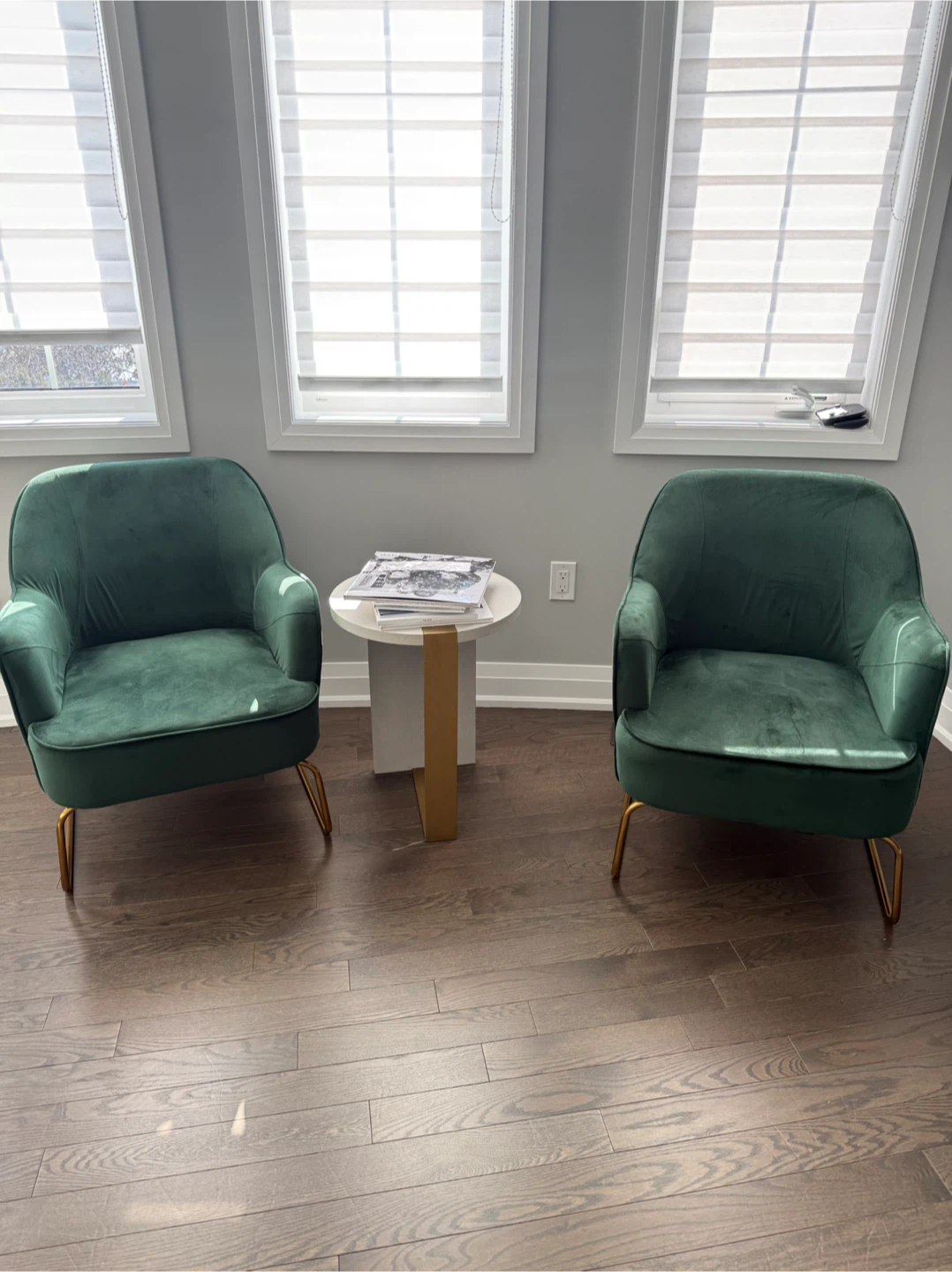 Green Velvet Accent Chairs with Gold Legs (Set of 2)
